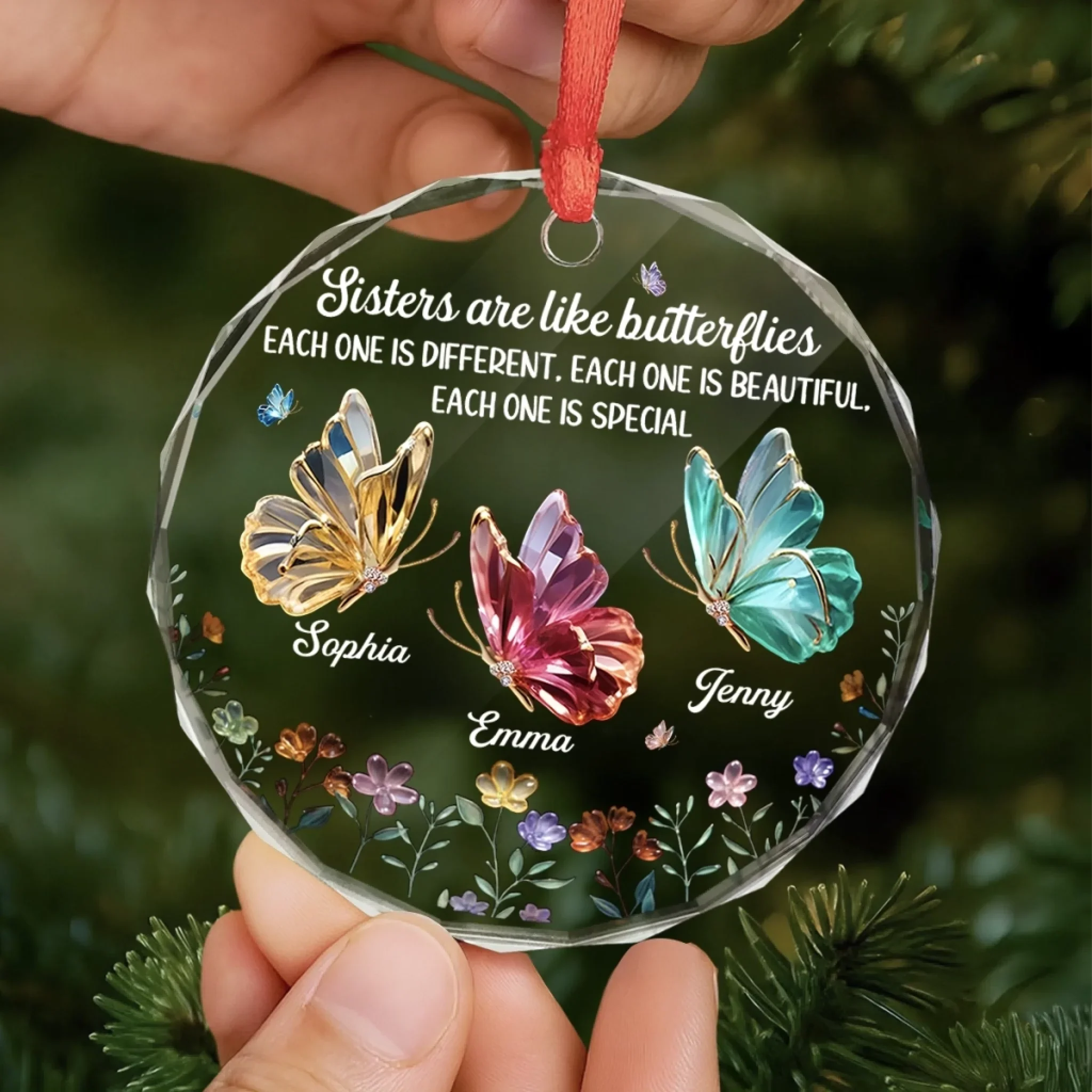 Custom Circle Glass Ornament - Personalized Best Friend Christmas Birthday Gifts For Women, Besties, Sisters, BFF - Forever Grateful For Our Friendship - Image 5
