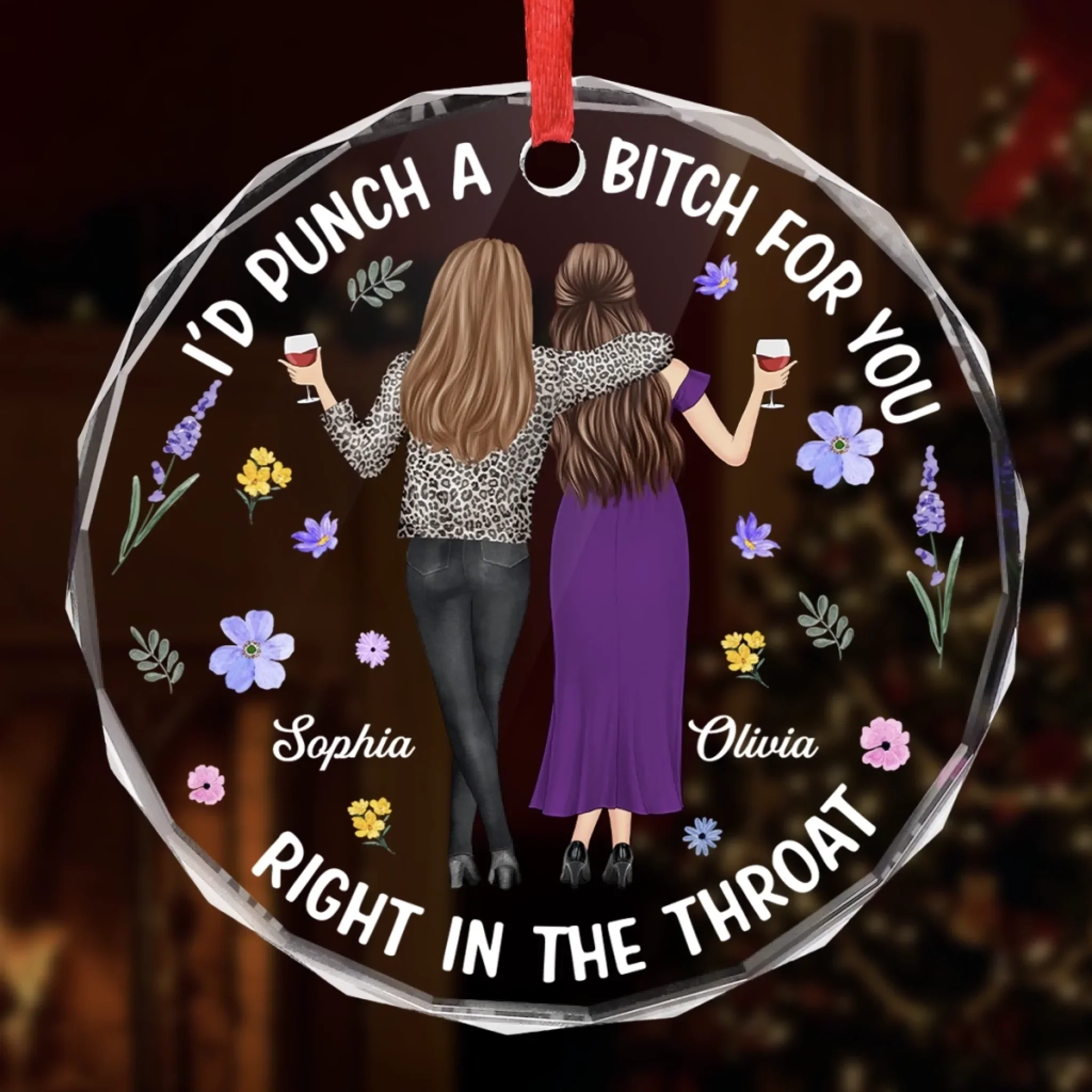 Custom Circle Glass Ornament - Personalized Best Friend Christmas Birthday Gifts For Women, Besties, Sisters, BFF - Found My Kind Of Crazy - Image 4