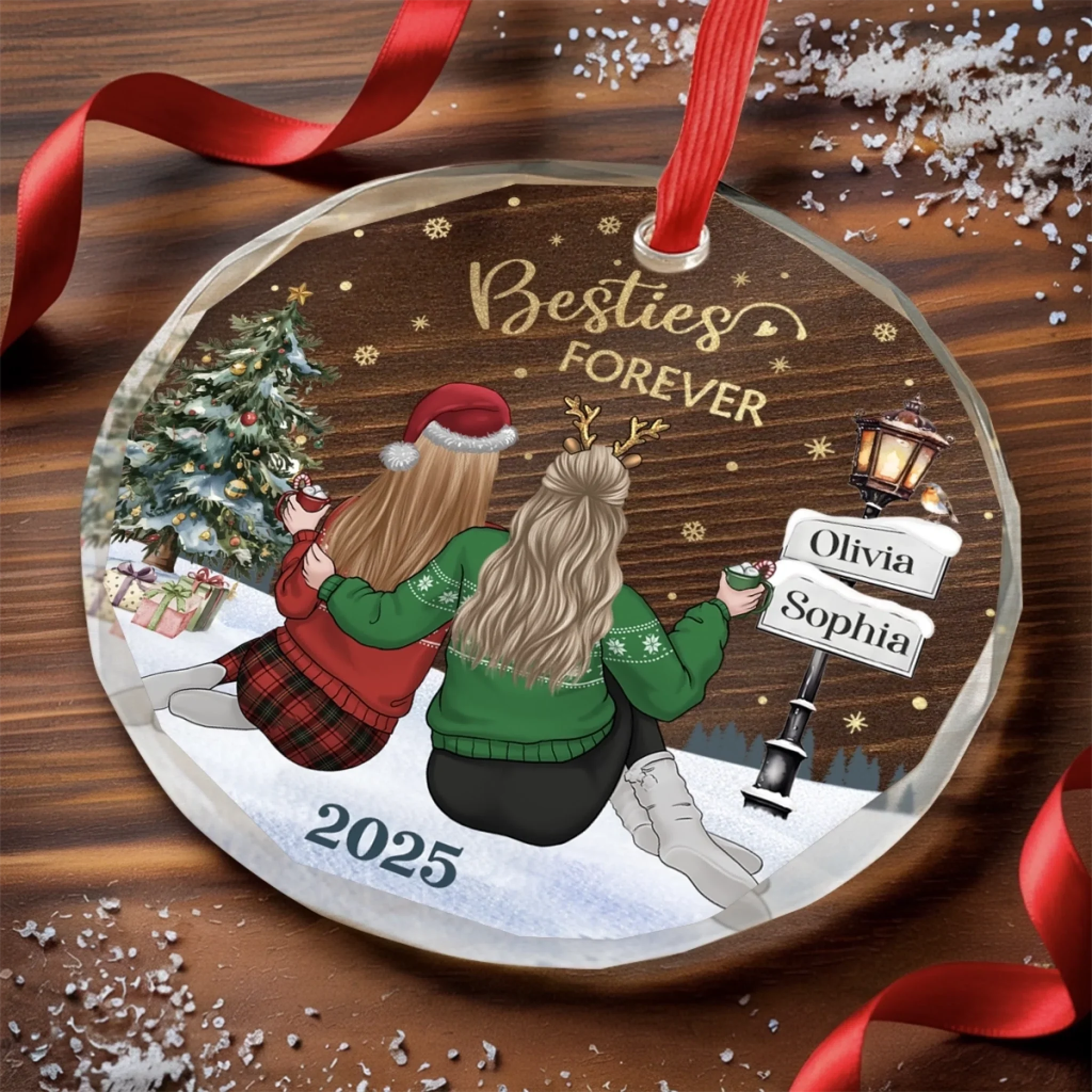Custom Circle Glass Ornament - Personalized Best Friend Christmas Birthday Gifts For Women, Besties, Sisters, BFF - Laughing Through Every Little Chaos - Image 3