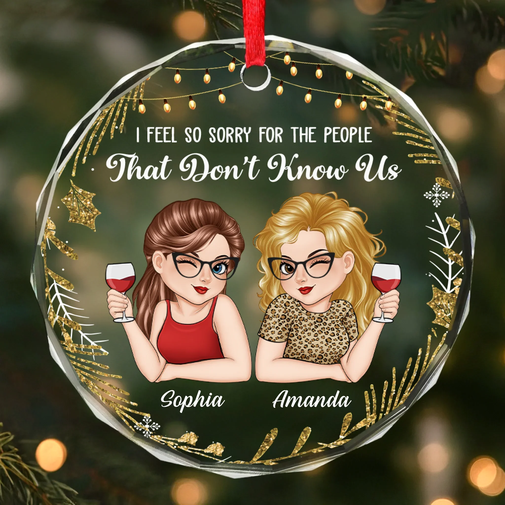 Custom Circle Glass Ornament - Personalized Best Friend Christmas Birthday Gifts For Women, Besties, Sisters, BFF - Laughter Louder With You Around - Image 2
