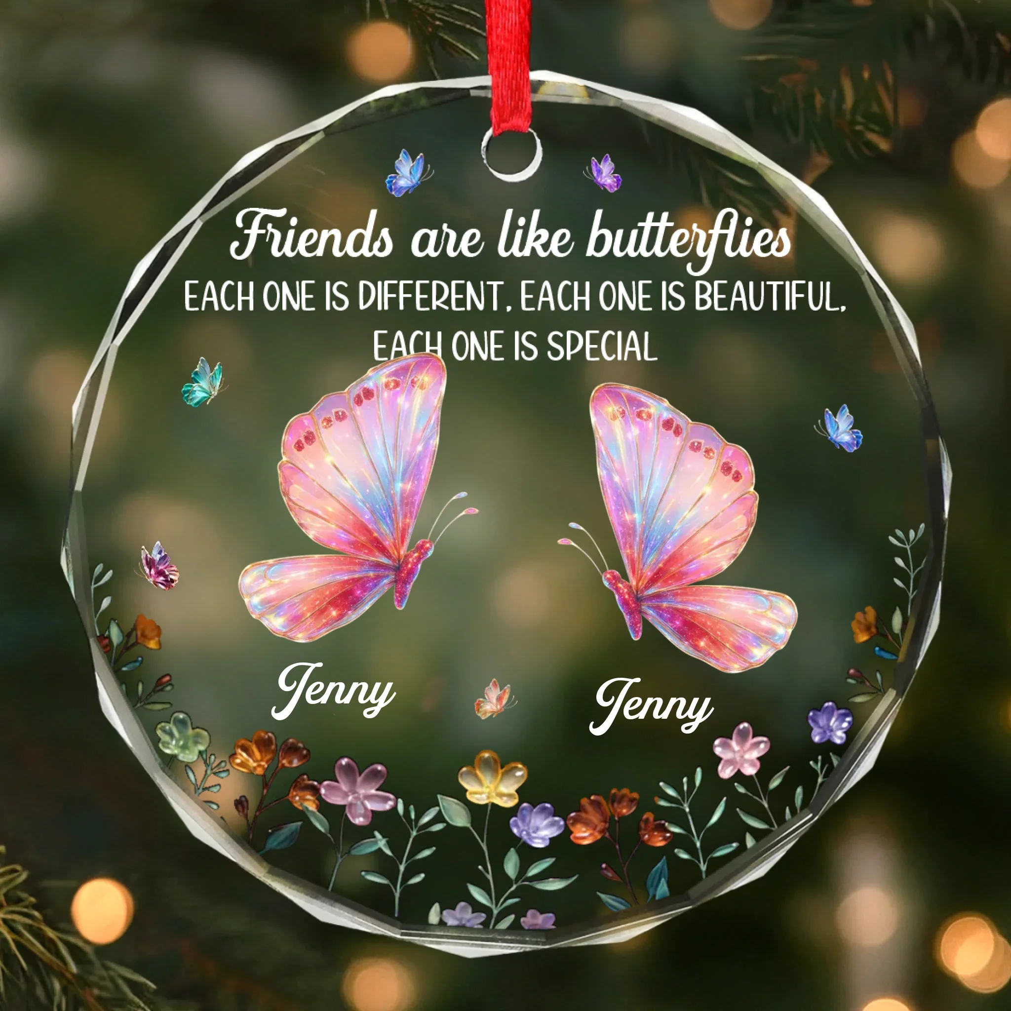 Custom Circle Glass Ornament - Personalized Best Friend Christmas Birthday Gifts For Women, Besties, Sisters, BFF - You Make My World Loud - Image 2