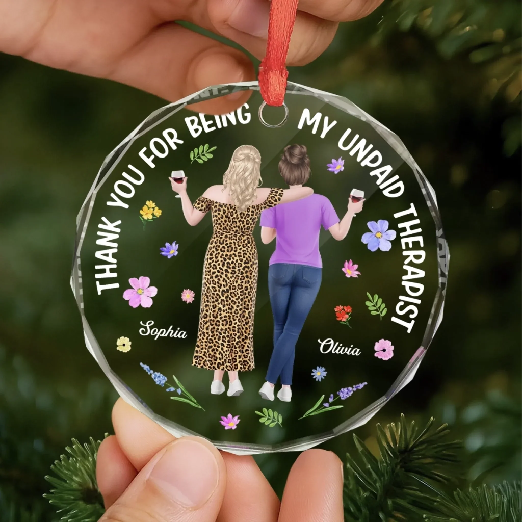 Custom Circle Glass Ornament - Personalized Best Friend Christmas Birthday Gifts For Women, Besties, Sisters, BFF - Your Light Finds Mine - Image 5
