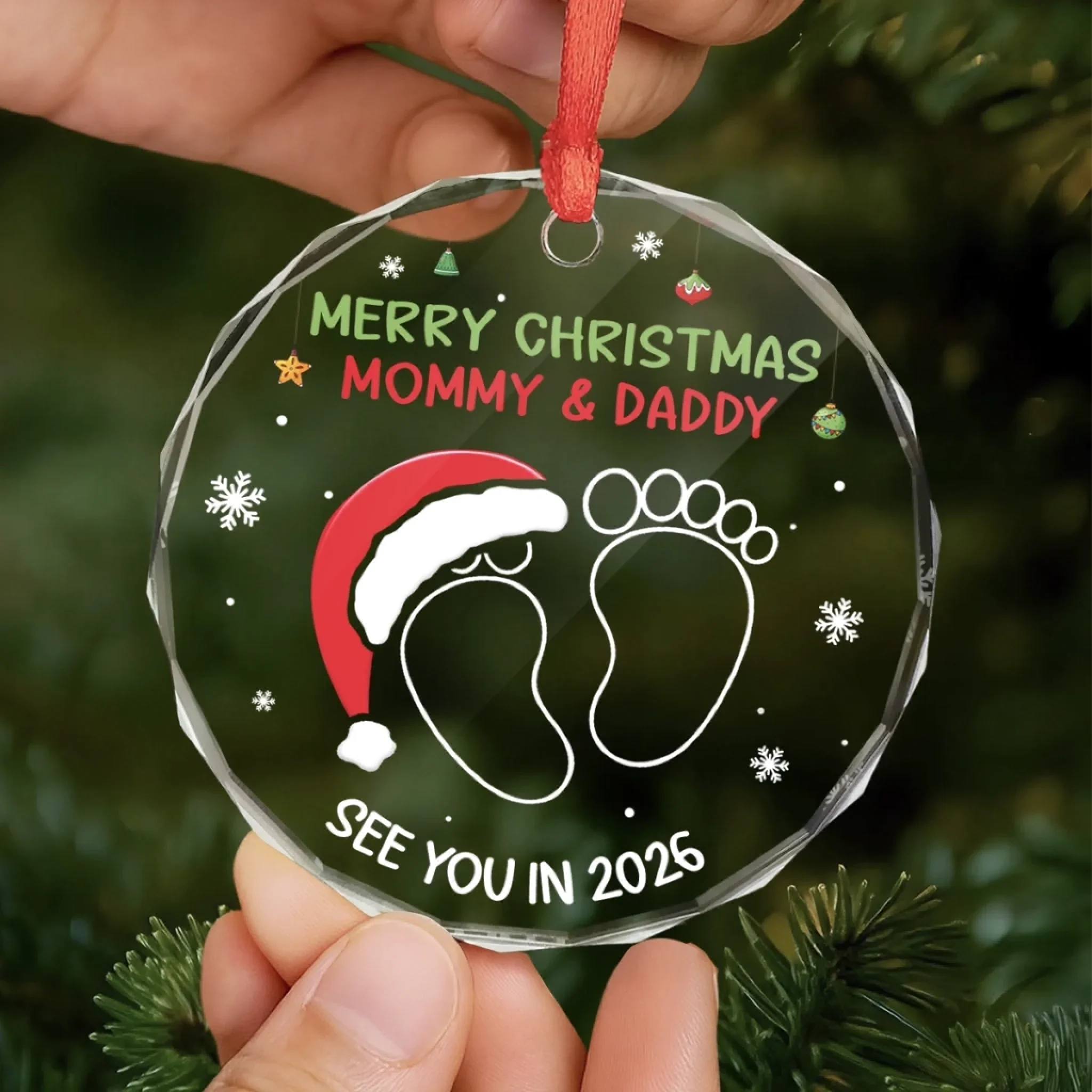 Custom Circle Glass Ornament - Personalized Christmas Baby Shower, Gender Reveal Gifts For New Moms, New Dads, New Parents - A New Chapter Of Love - Image 5