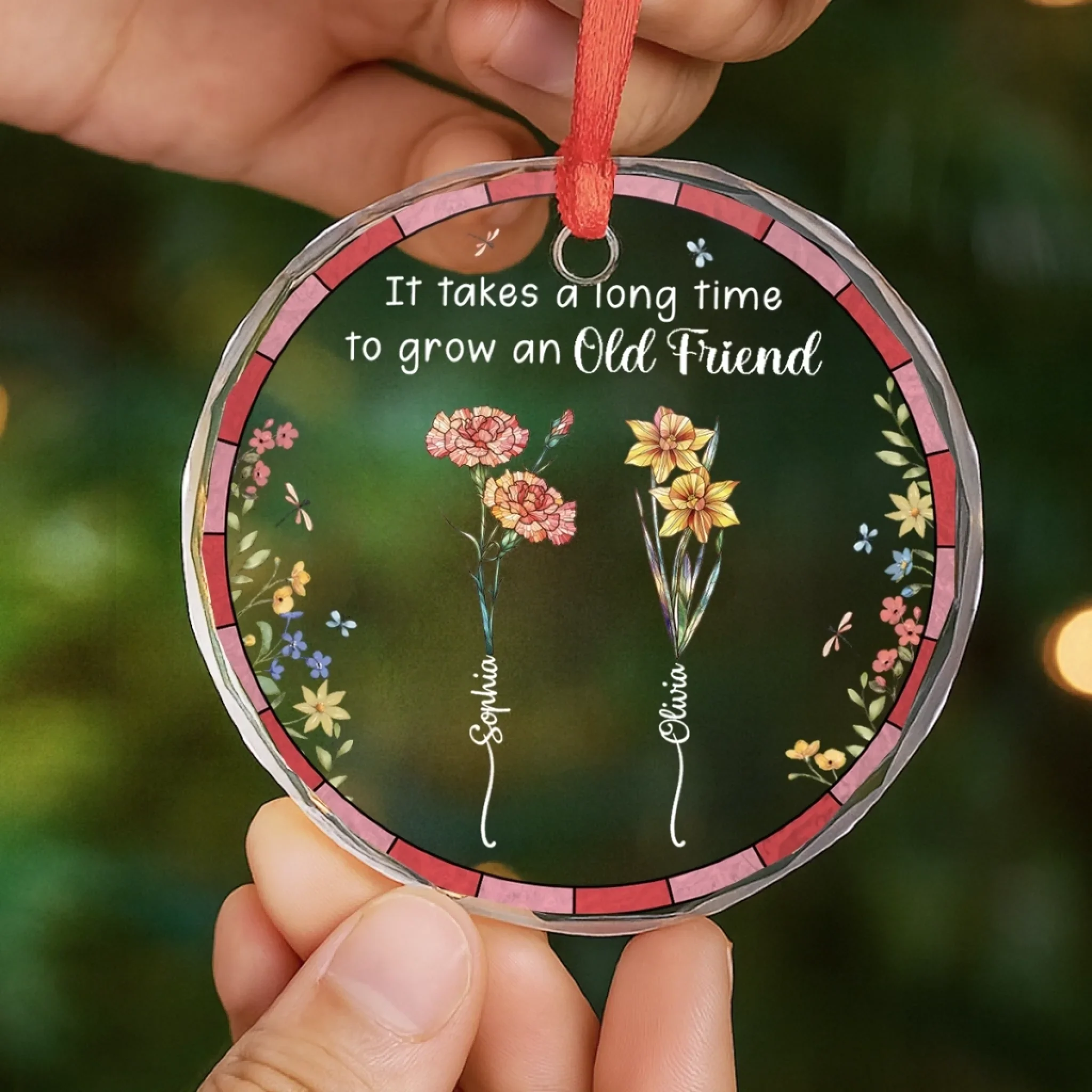 Custom Circle Glass Ornament - Personalized Christmas Best Friend Birthday Gifts For Women, Besties, Sisters, BFF - Blooming Bonds - Image 5