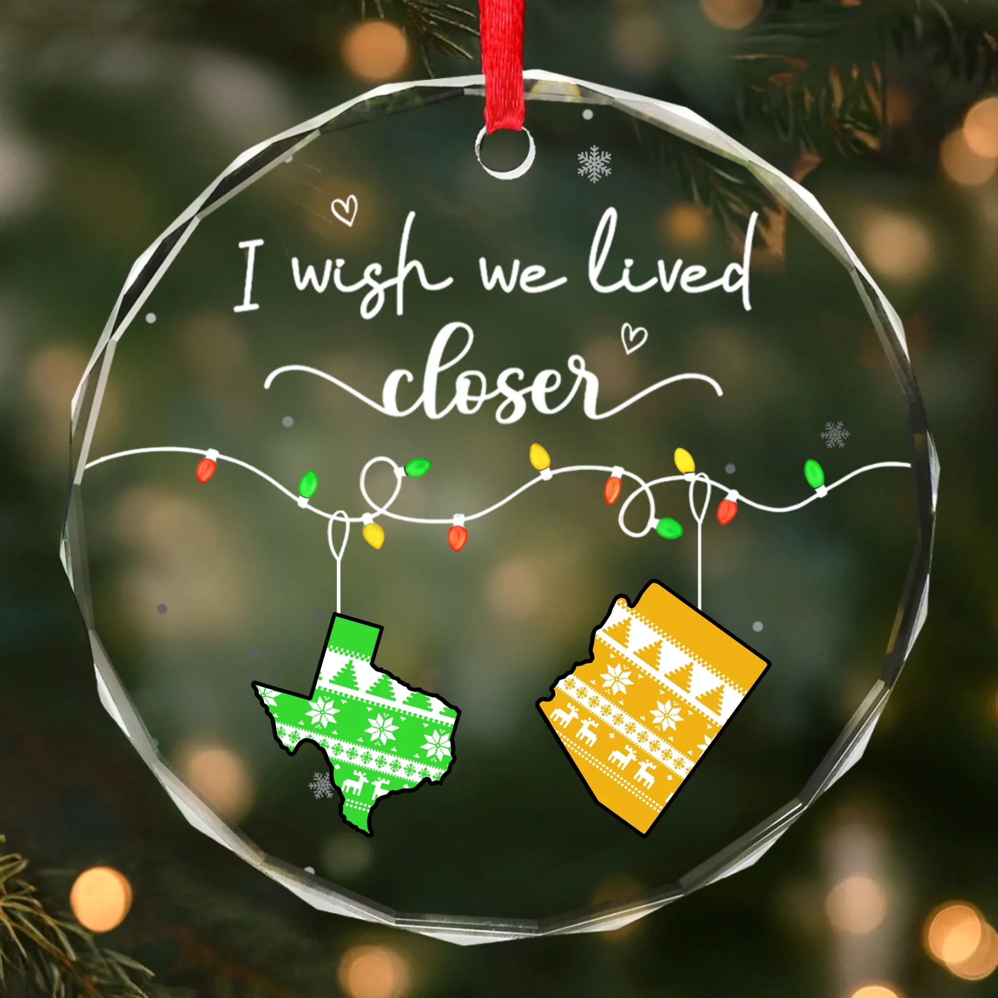 Custom Long Distance Circle Glass Ornament - Personalized Christmas Best Friend Birthday Gifts For Women, Besties, Sisters, BFF, Family - Wish We Were Closer Always - Image 2