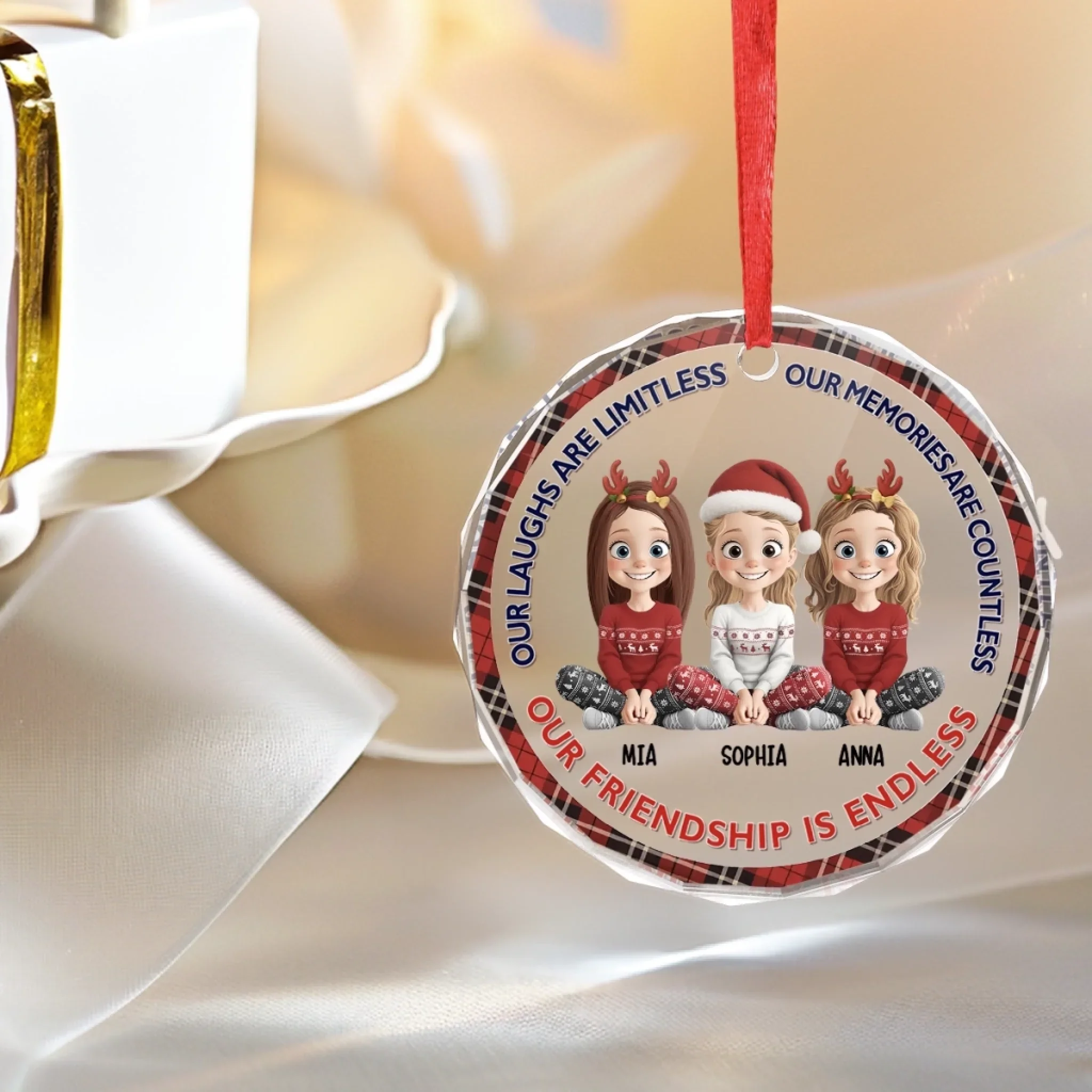Custom Circle Glass Ornament - Personalized Christmas Best Friend Birthday Gifts For Women, Besties, Sisters, BFF - Our Friendship Is Endless - Image 5