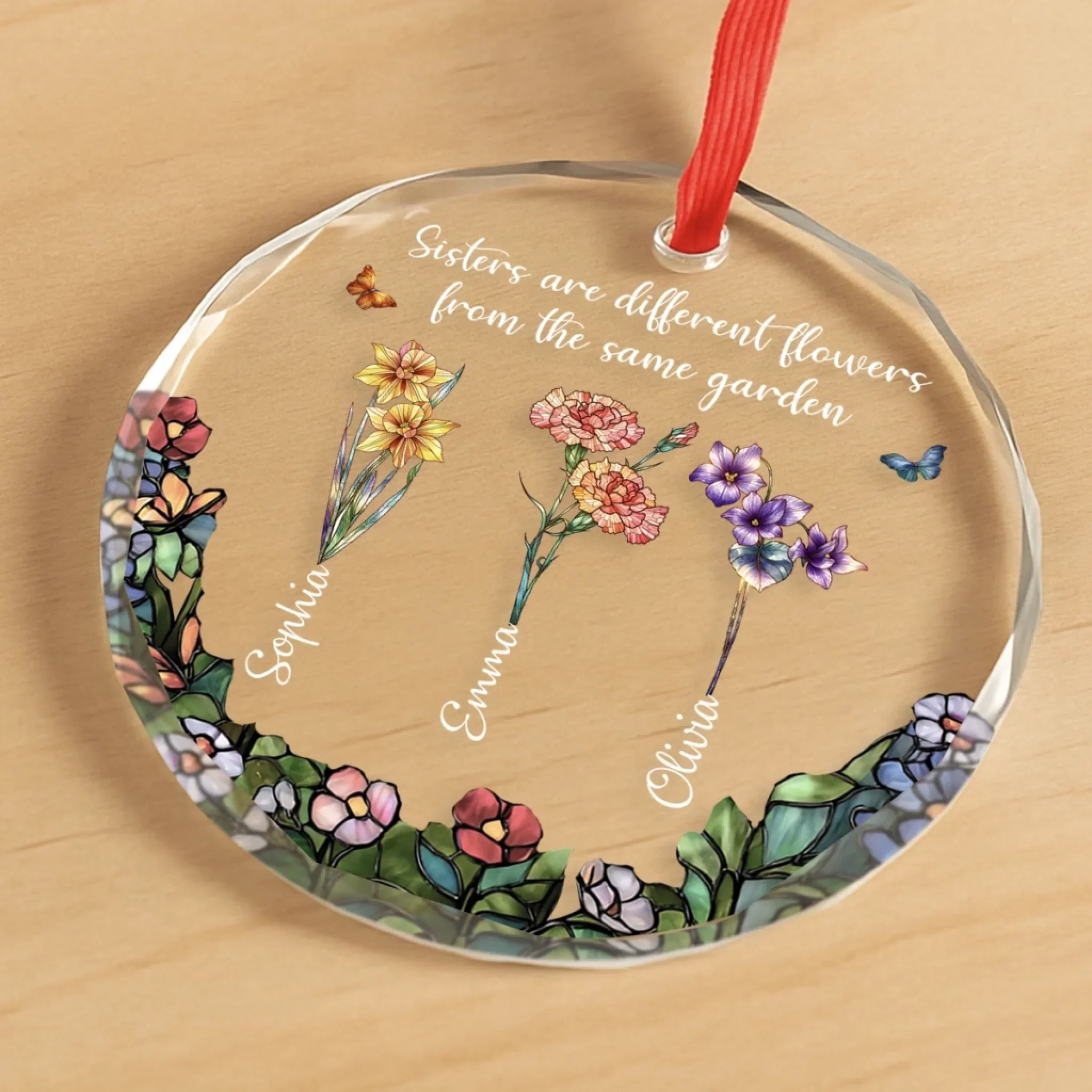 Custom Circle Glass Ornament - Personalized Christmas Best Friend Birthday Gifts For Women, Besties, Sisters, BFF - Sisters By Heart, Friends By Choice - Image 3