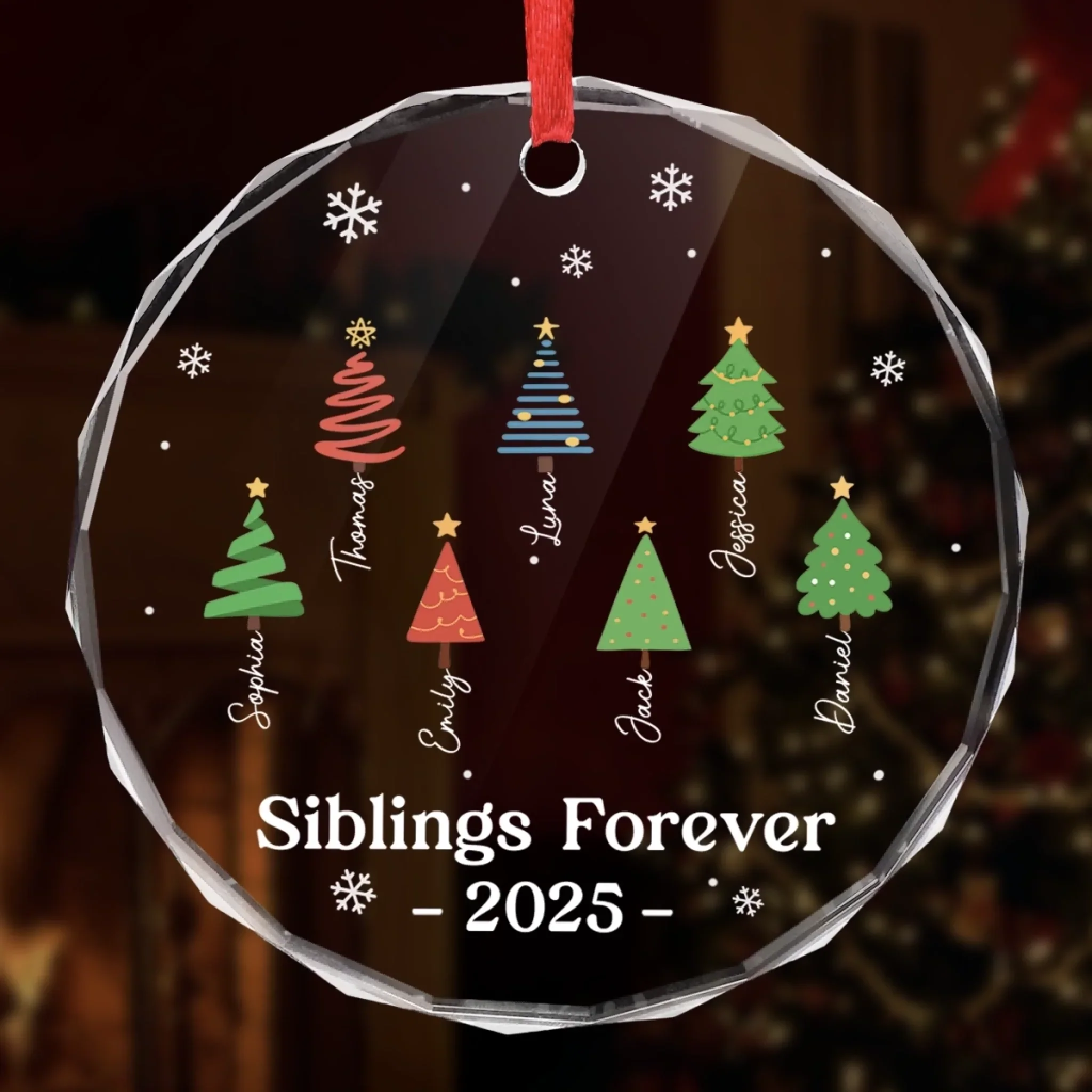 Custom Circle Glass Ornament - Personalized Christmas Birthday Gifts For Brother, Sister - Happiness Under The Tree - Image 5