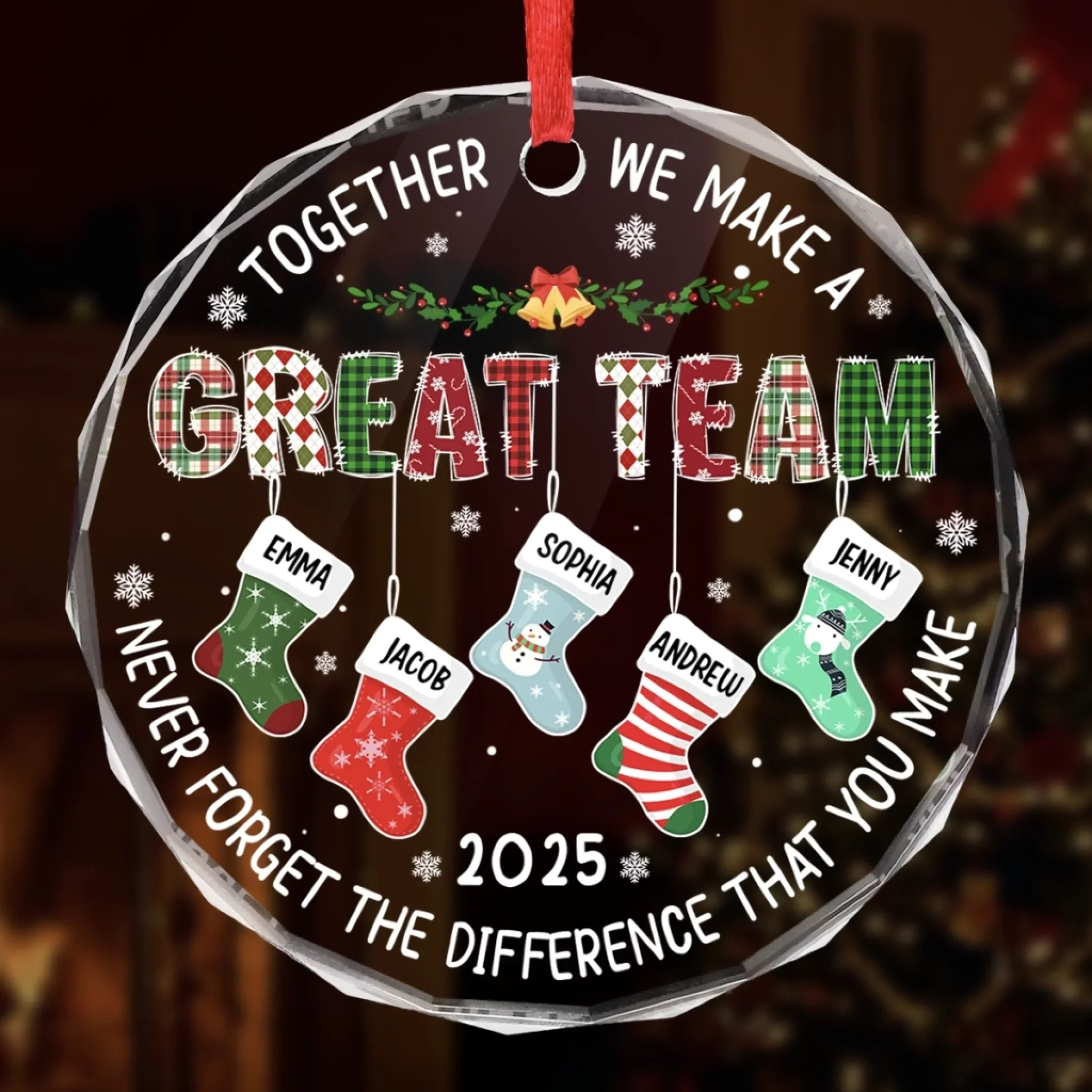 Custom Circle Glass Ornament - Personalized Christmas Birthday Gifts For Coworker, Work Bestie - Together We Make A Great Team - Image 4