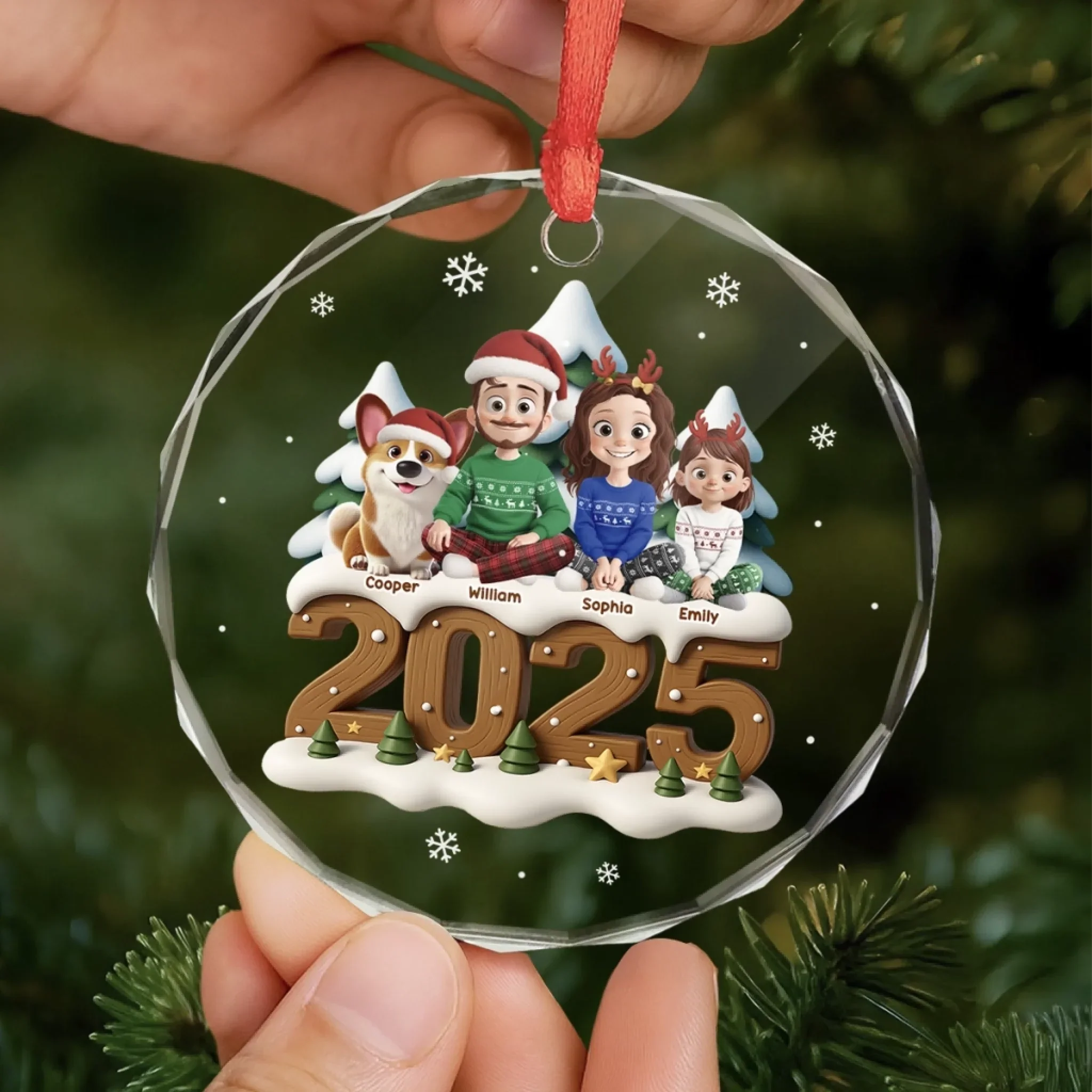 Custom Circle Glass Ornament - Personalized Christmas Birthday Gifts For Family, Dog Cat Lovers - Hearts Together For Christmas - Image 5