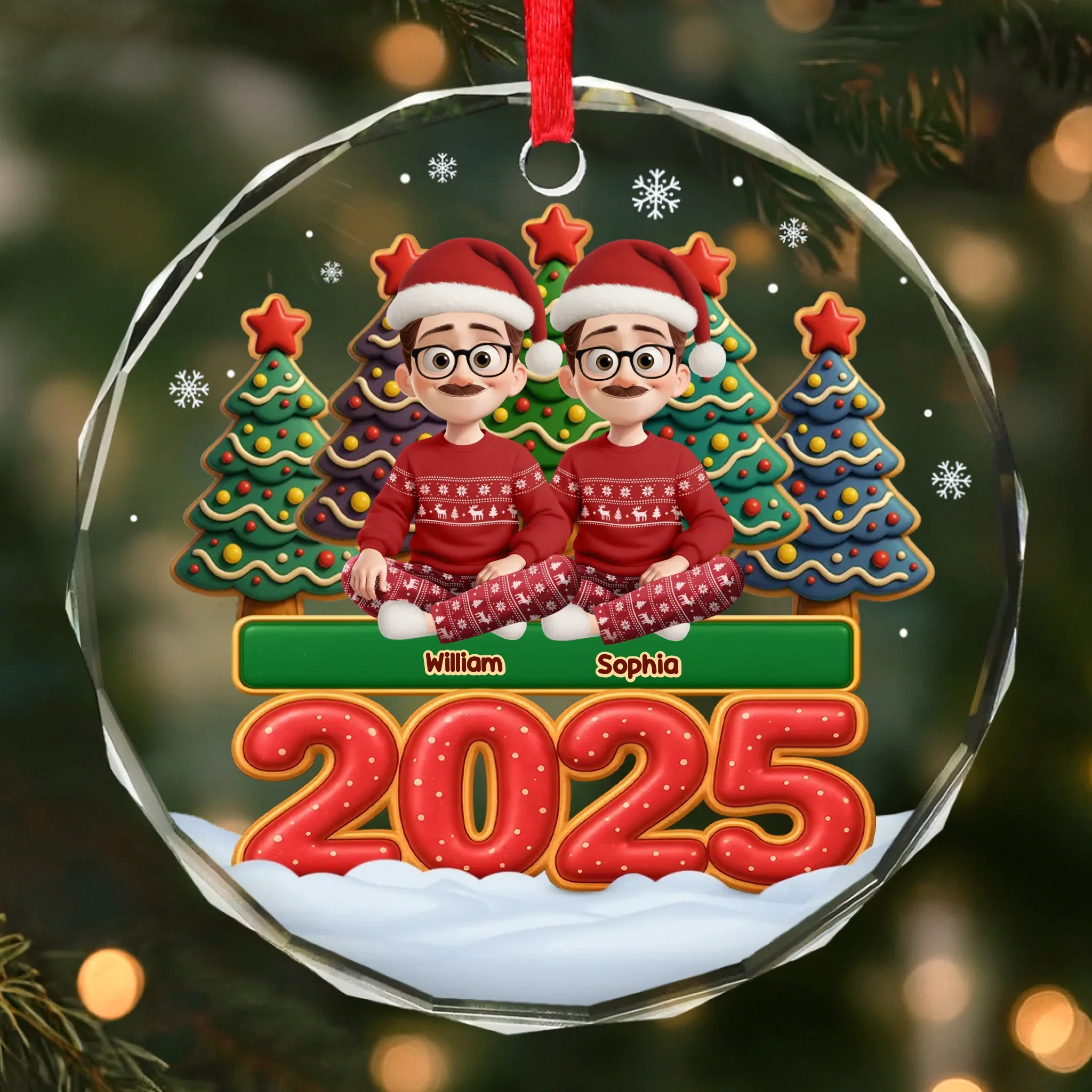 Custom Circle Glass Ornament -  Personalized Christmas Birthday Gifts For Family, Dog Cat Lovers - Together Forever Never Apart - Image 2