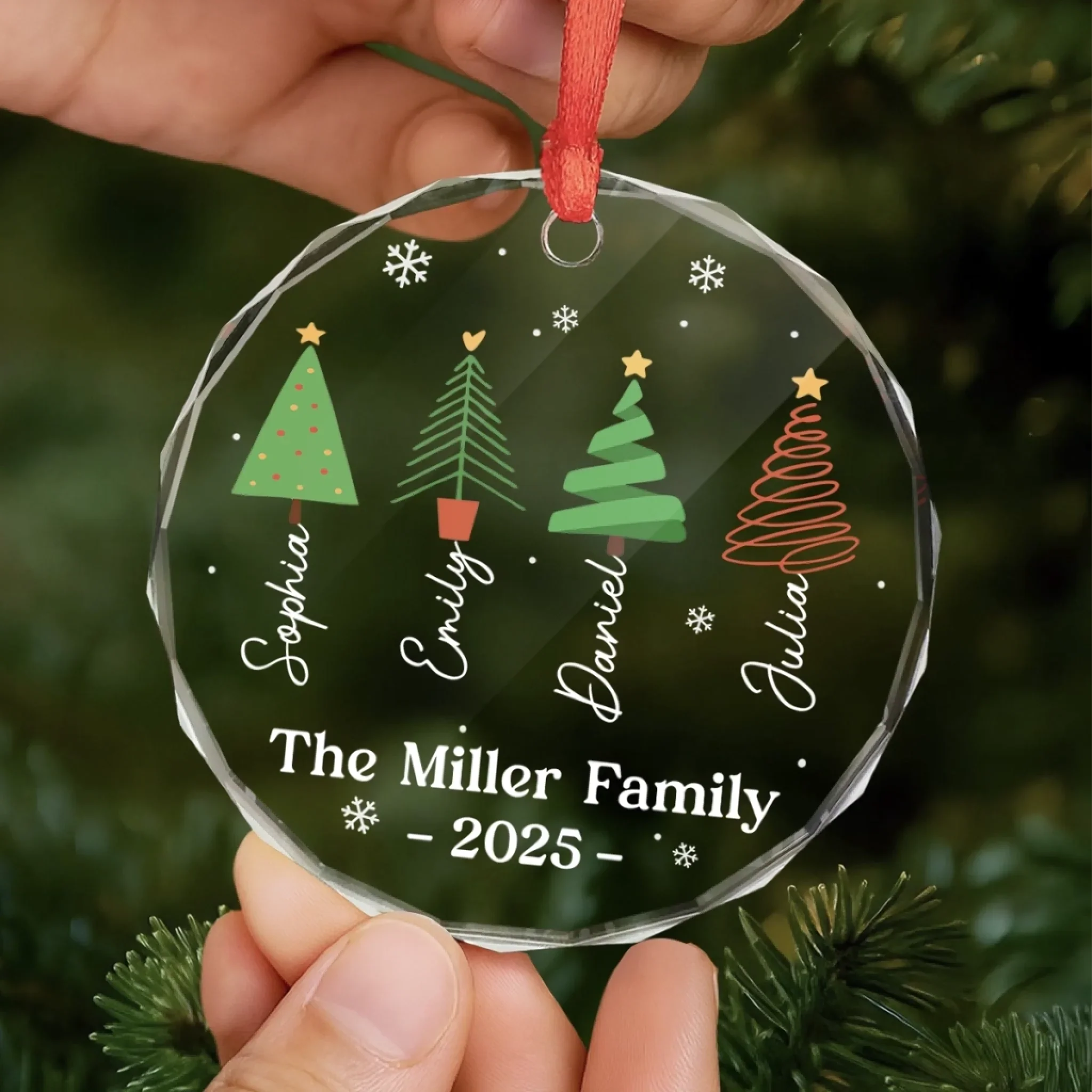 Custom Circle Glass Ornament - Personalized Christmas Birthday Gifts For Mom, Dad, Brother, Sister, Kids - Joy Around Our Tree - Image 5