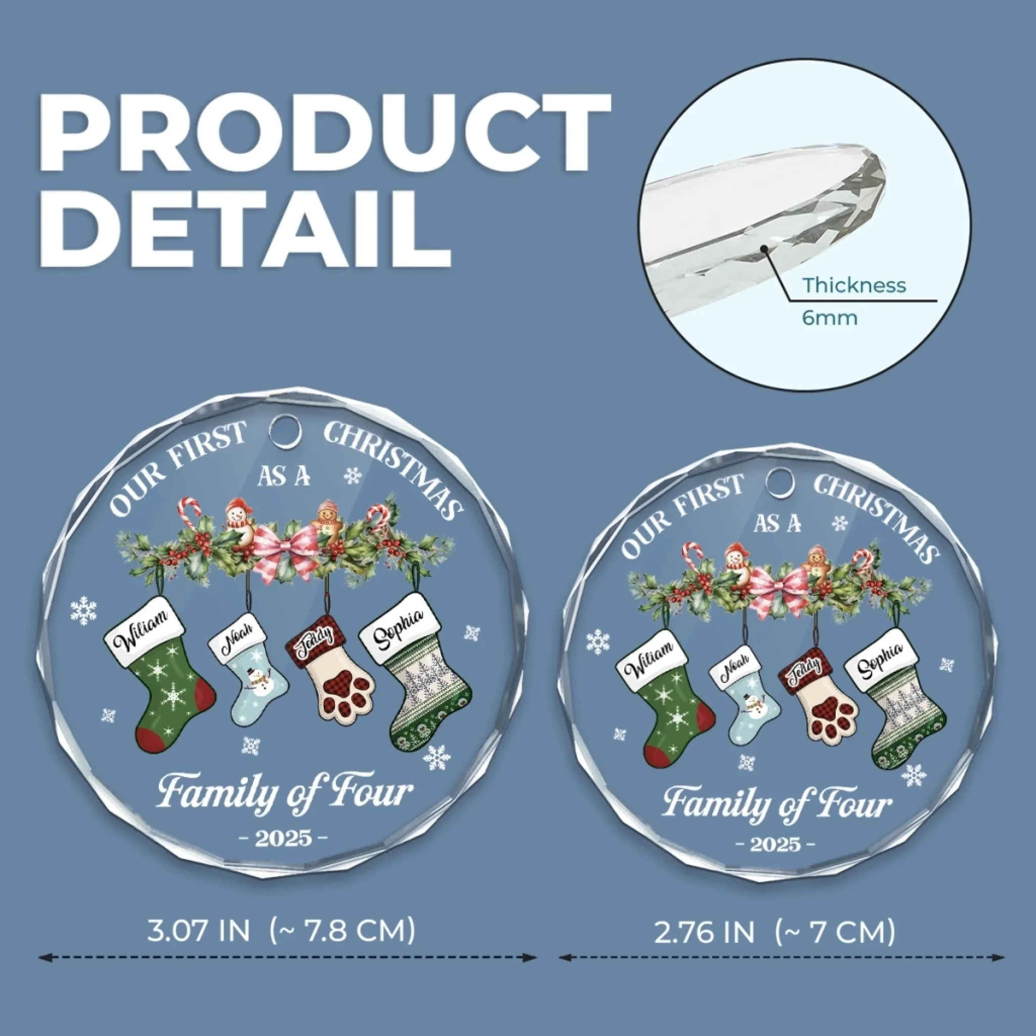 Custom Circle Glass Ornament - Personalized Christmas Birthday Gifts For Mom, Dad, Kids - Our First Christmas Together - Image 6