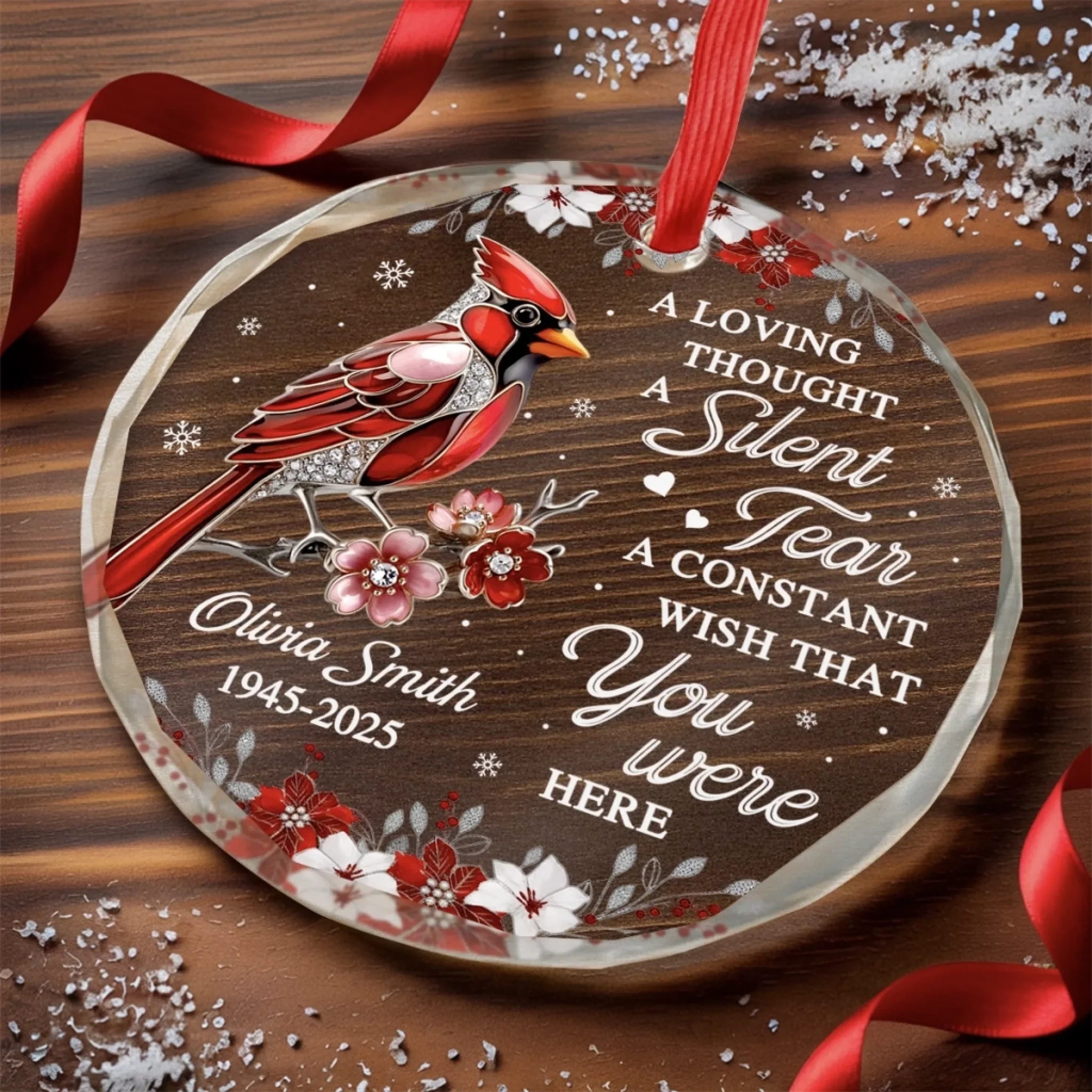 Custom Circle Glass Ornament - Personalized Christmas Memorial Sympathy Gifts For Loss Of Mom, Dad - A Visit From Heaven - Image 3