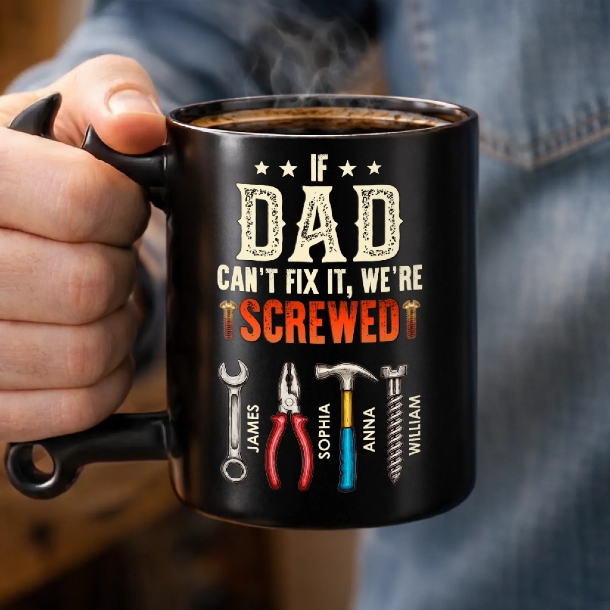 Custom Coffee Mug With Wrench Handle - Personalized Father's Day Birthday Gifts For Dad, Grandpa - Fixing Everything Like Dad - Image 2