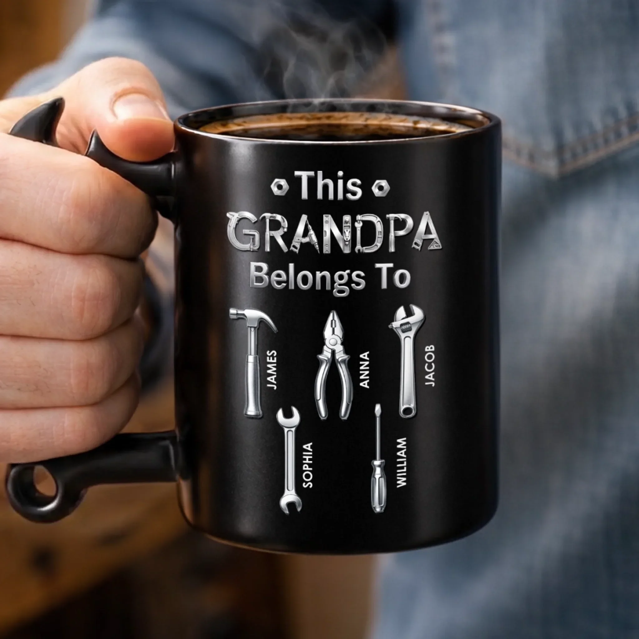 Custom Coffee Mug With Wrench Handle - Personalized Father's Day Birthday Gifts For Dad, Grandpa - Tool Time With Dad - Image 2