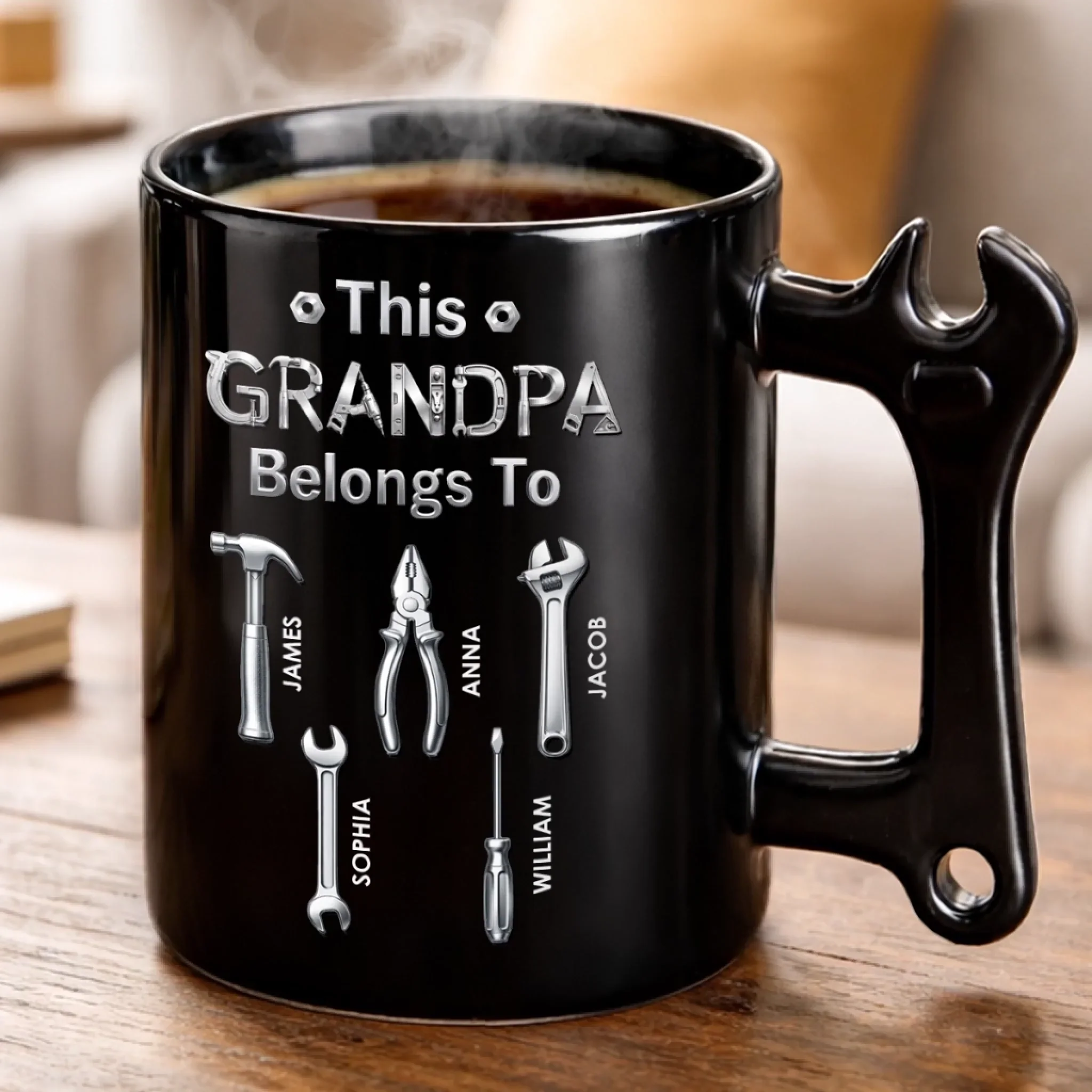 Custom Coffee Mug With Wrench Handle - Personalized Father's Day Birthday Gifts For Dad, Grandpa - Tool Time With Dad - Image 3