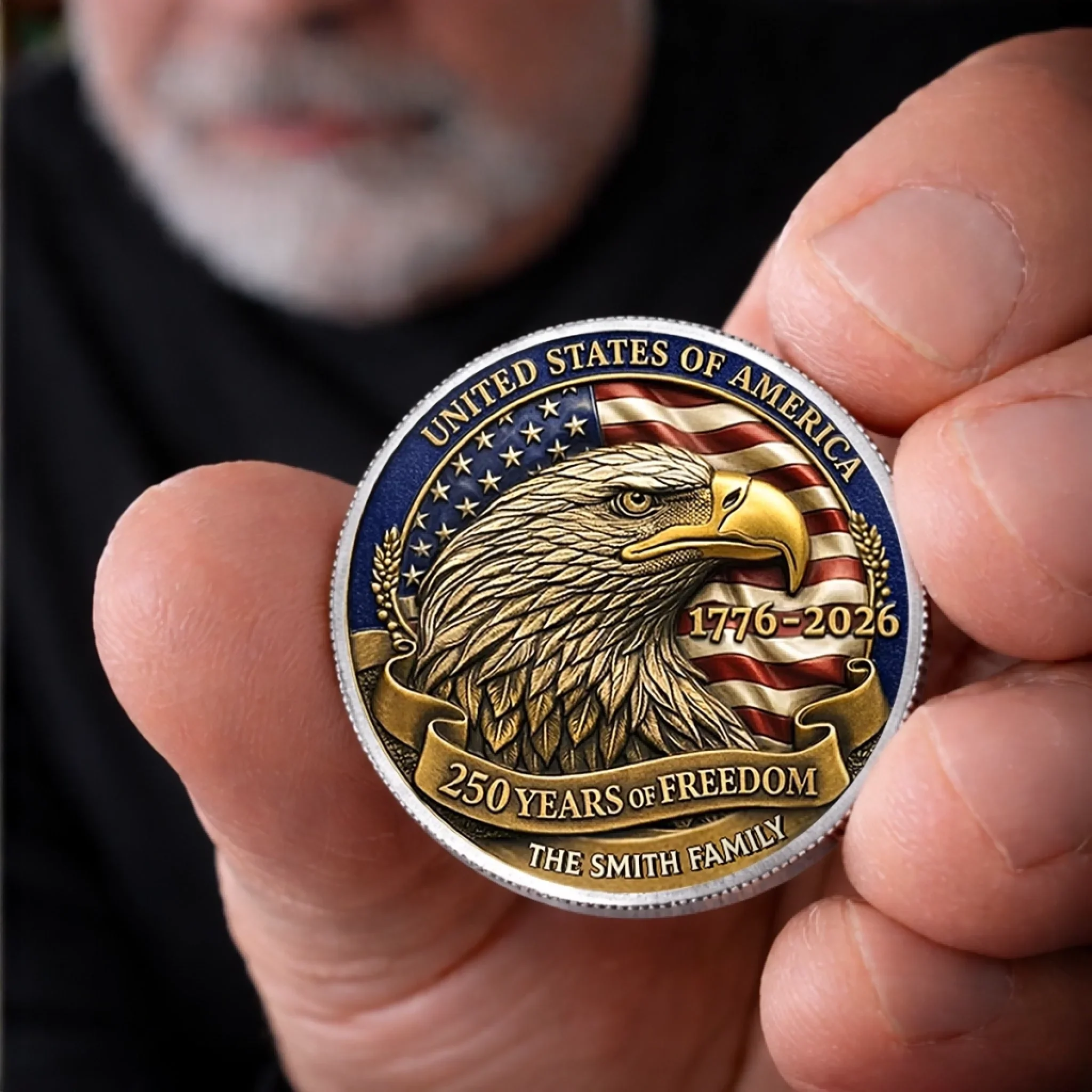 Custom Commemorative Keepsake Coin - Personalized America 250th Anniversary Gifts For Mom, Dad, Brother, Sister, Kids - Proud American Family - Image 4