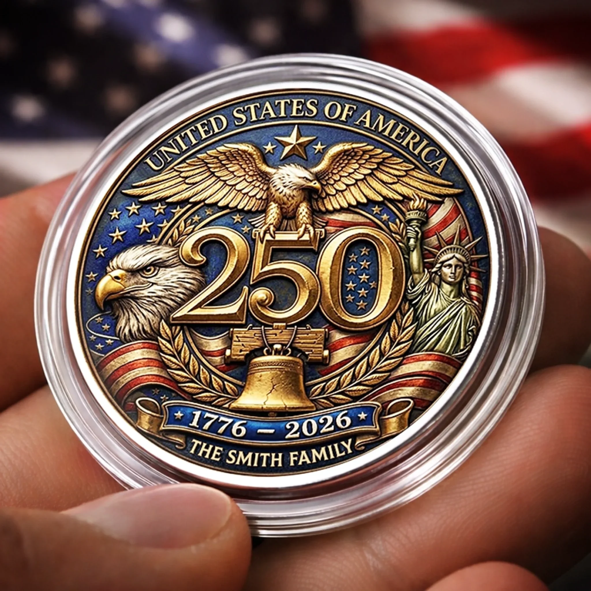 Custom Commemorative Keepsake Coin - Personalized America 250th Anniversary Gifts For Mom, Dad, Brother, Sister, Kids - United By Freedom - Image 2