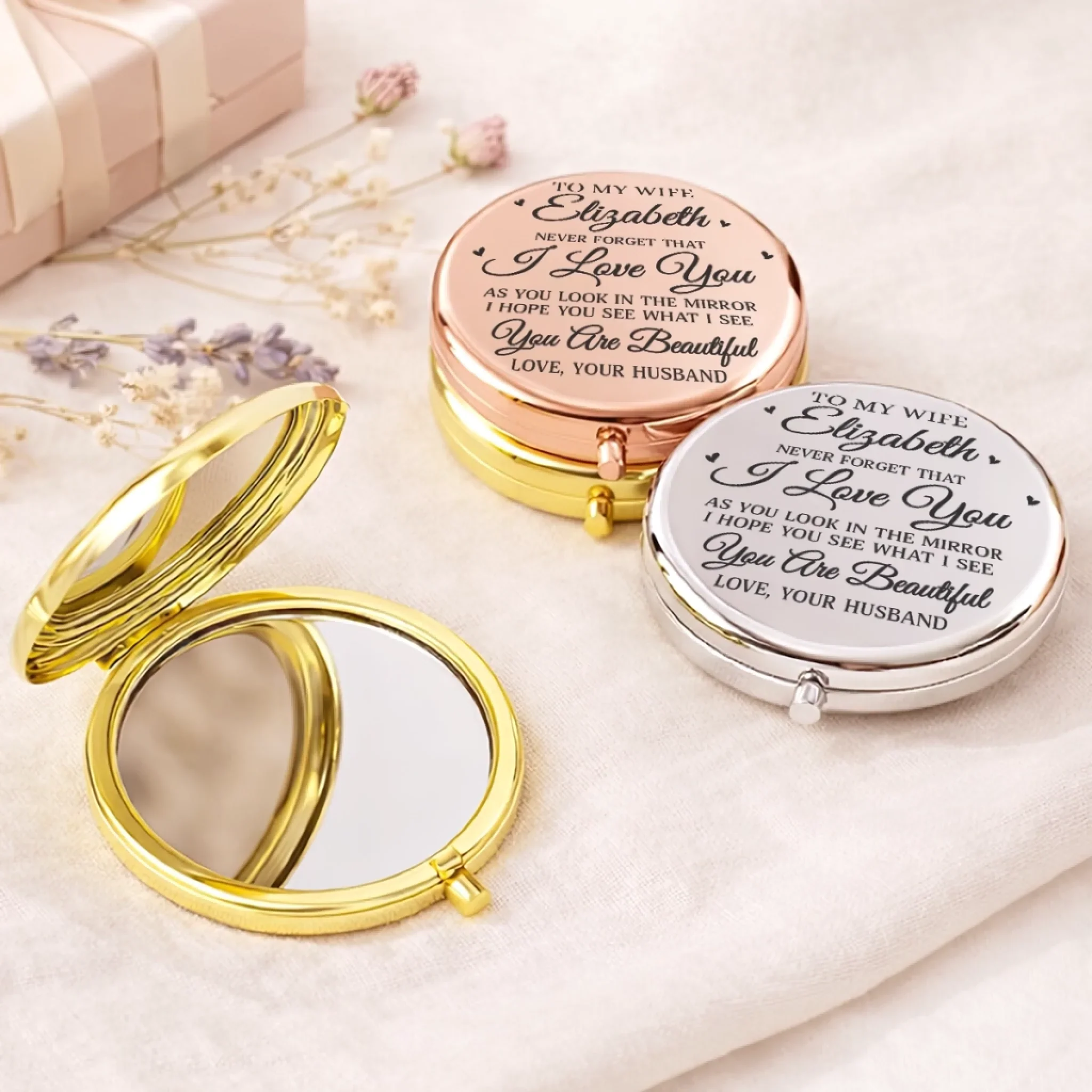 Custom Compact Mirror - Personalized Anniversary Wedding Gifts For Husband And Wife, Him And Her - Us Feels Like Home - Image 3