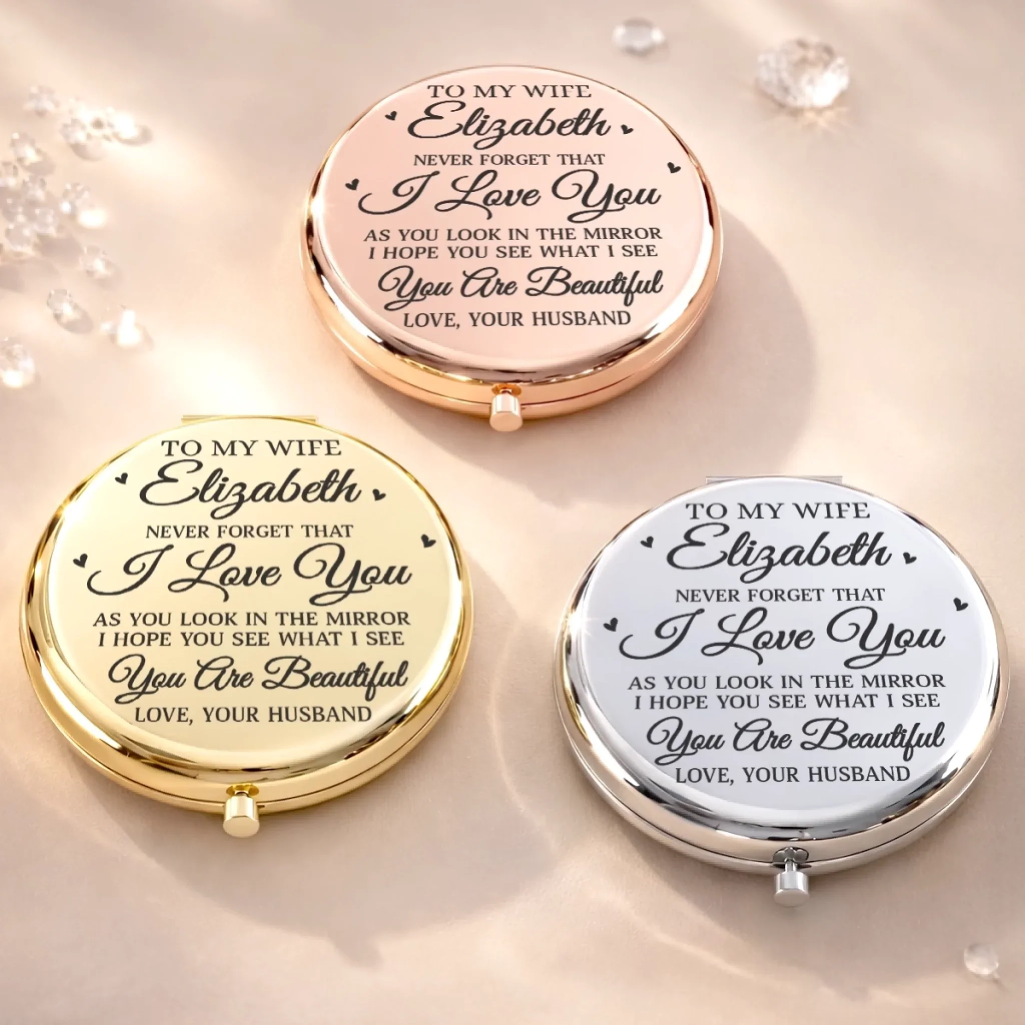 Custom Compact Mirror - Personalized Anniversary Wedding Gifts For Husband And Wife, Him And Her - Us Feels Like Home - Image 4