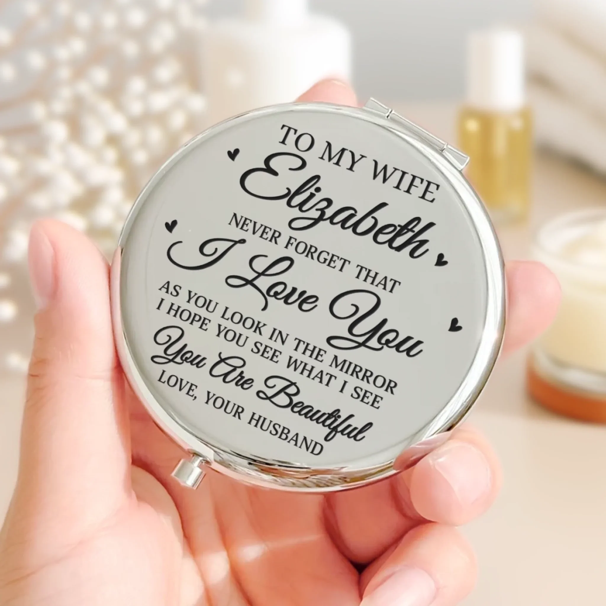 Custom Compact Mirror - Personalized Anniversary Wedding Gifts For Husband And Wife, Him And Her - Us Feels Like Home - Image 5