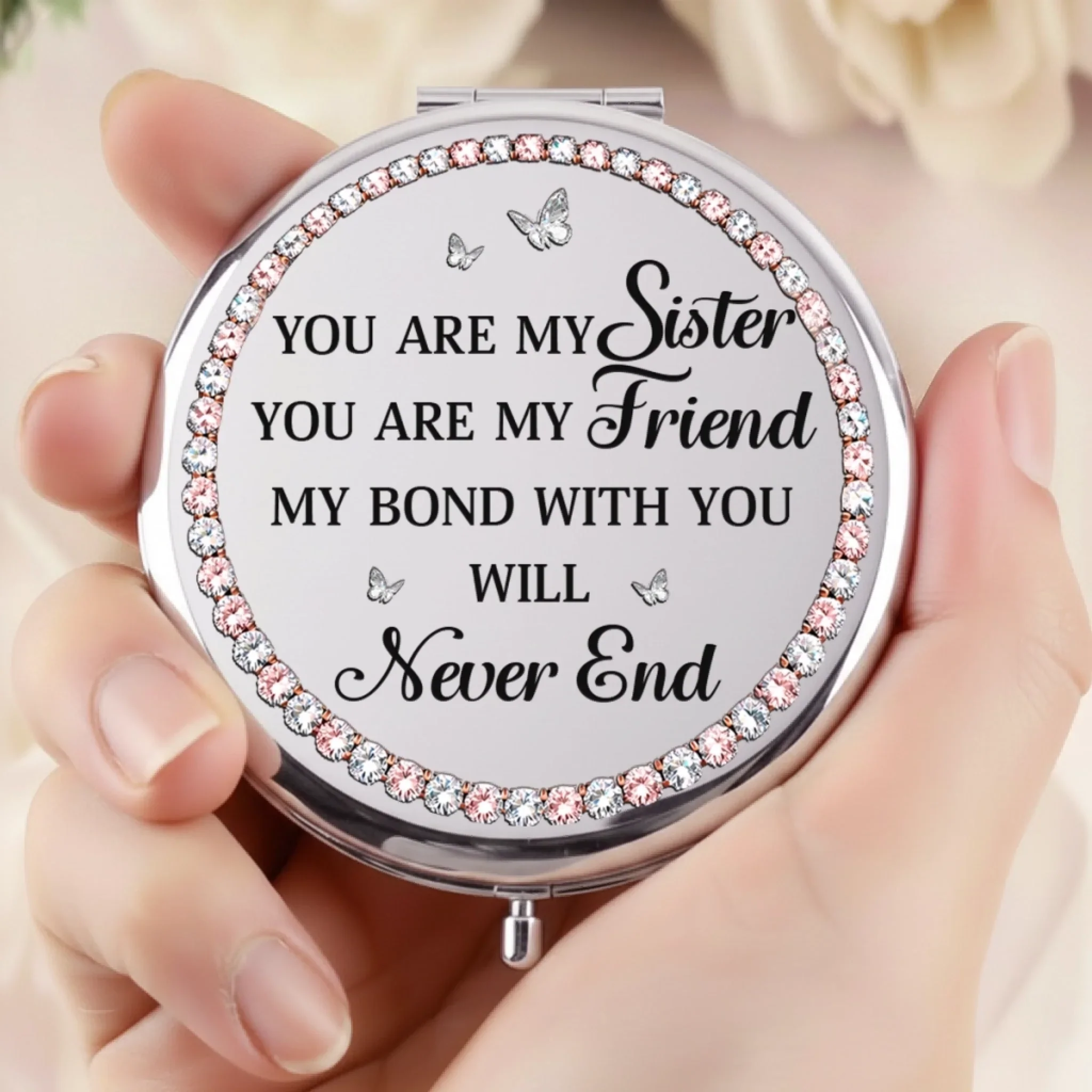 Custom Compact Mirror - Personalized Best Friend Birthday Gifts For Women, Besties, Sisters, BFF - Pinky Promise, Forever - Image 3