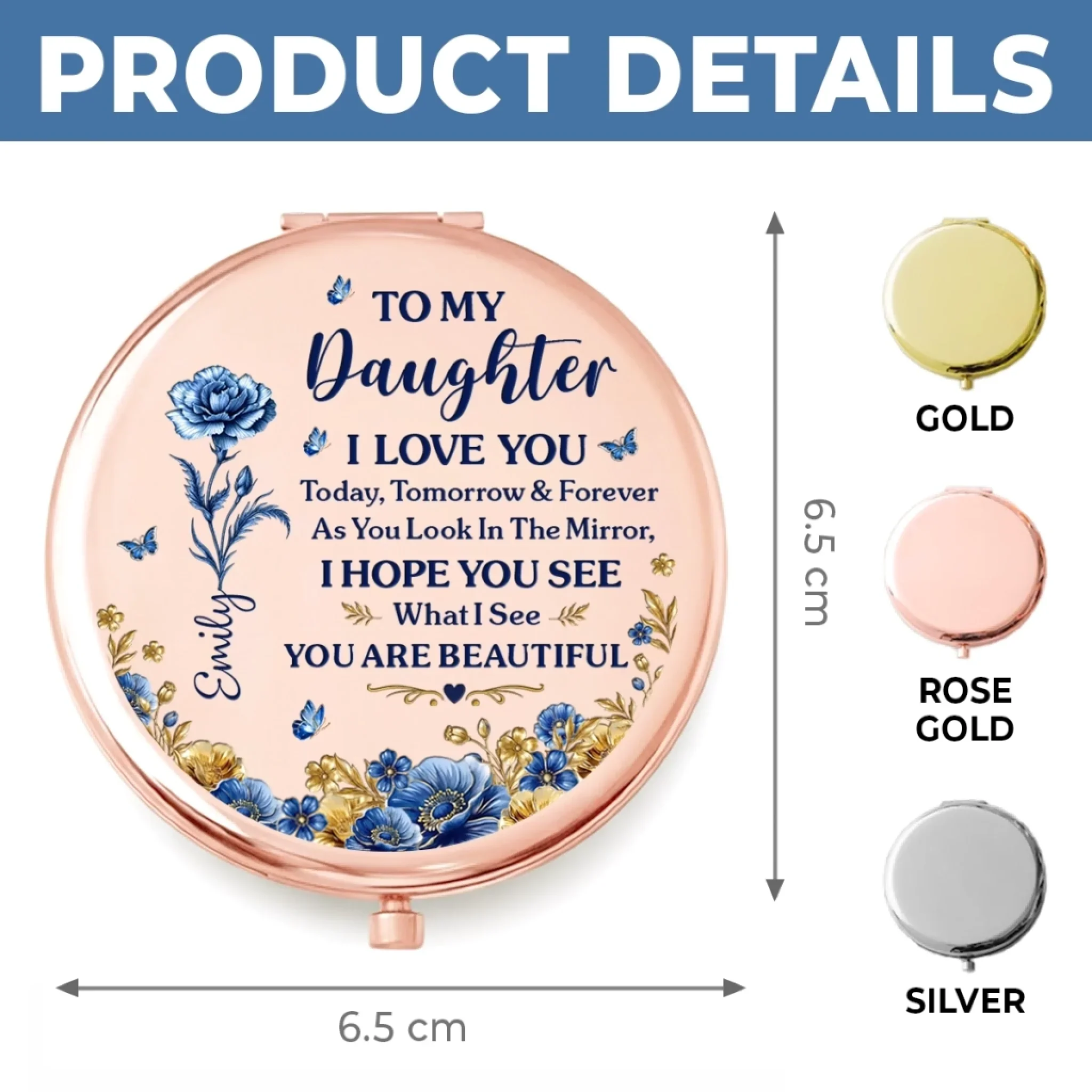 Custom Compact Mirror - Personalized Birthday Gifts For Daughter - Forever My Little Girl - Image 8