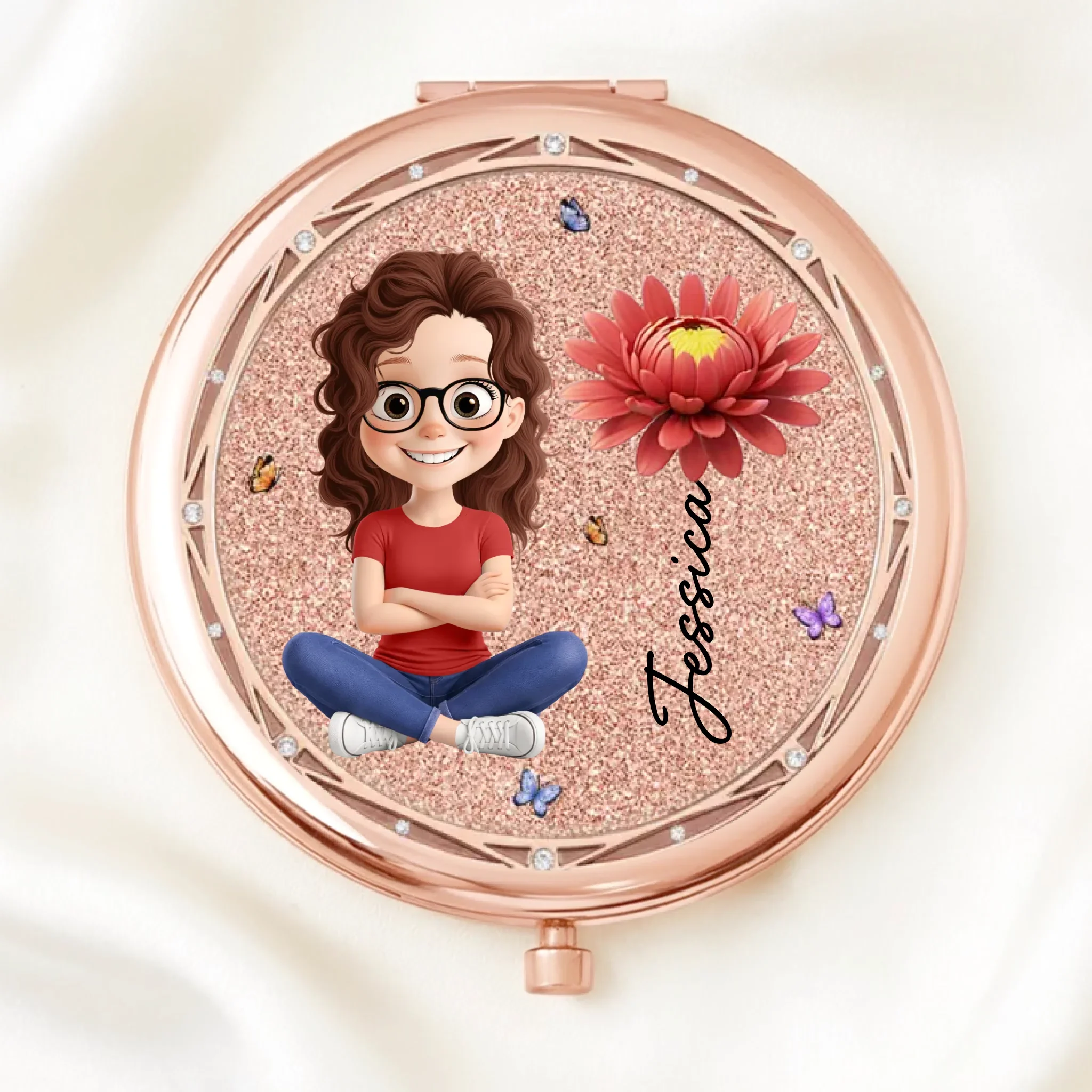 Custom Compact Mirror - Personalized Birthday Gifts For Daughter, Granddaughter - A Daughters Love Shines - Image 2