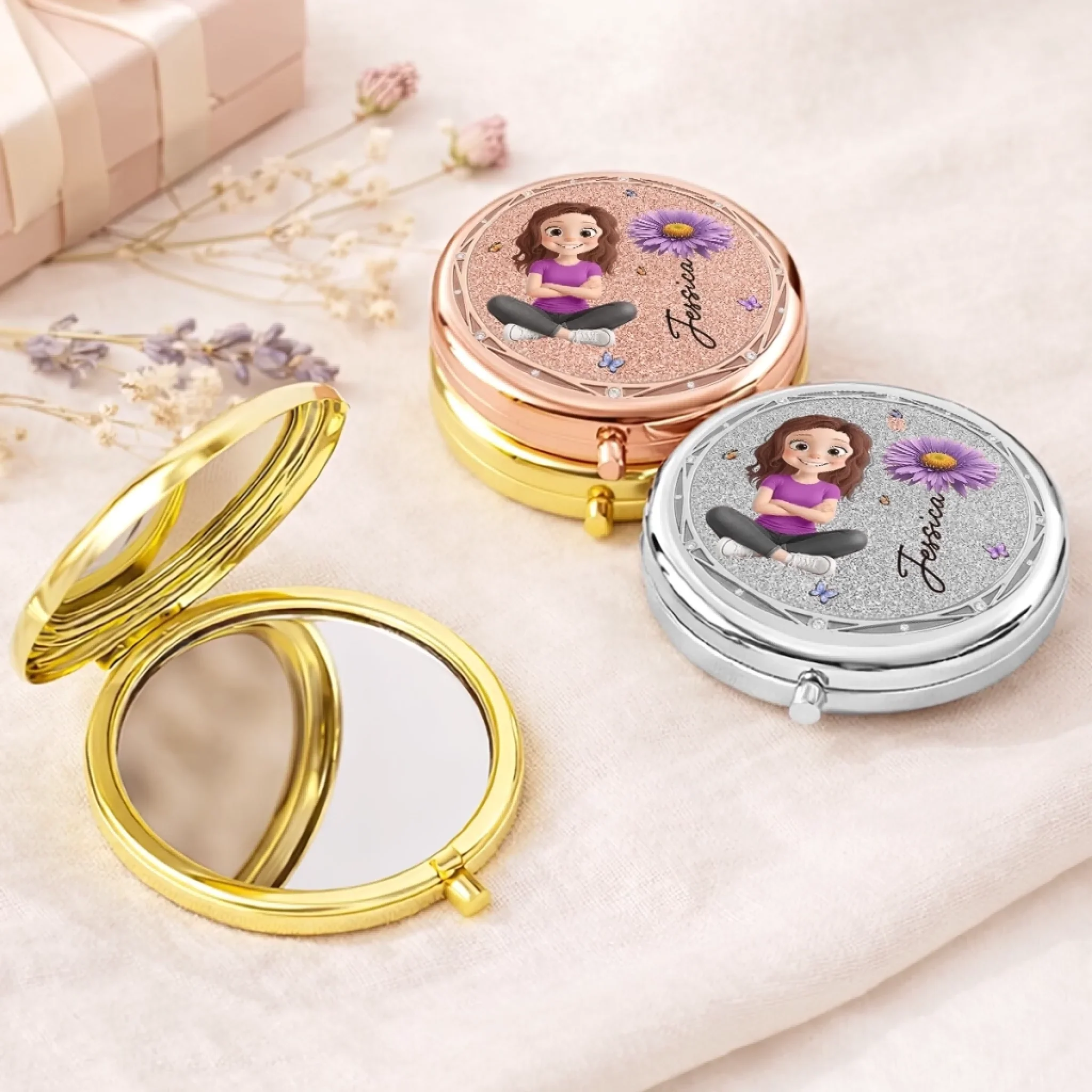 Custom Compact Mirror - Personalized Birthday Gifts For Daughter, Granddaughter - A Daughters Love Shines - Image 5