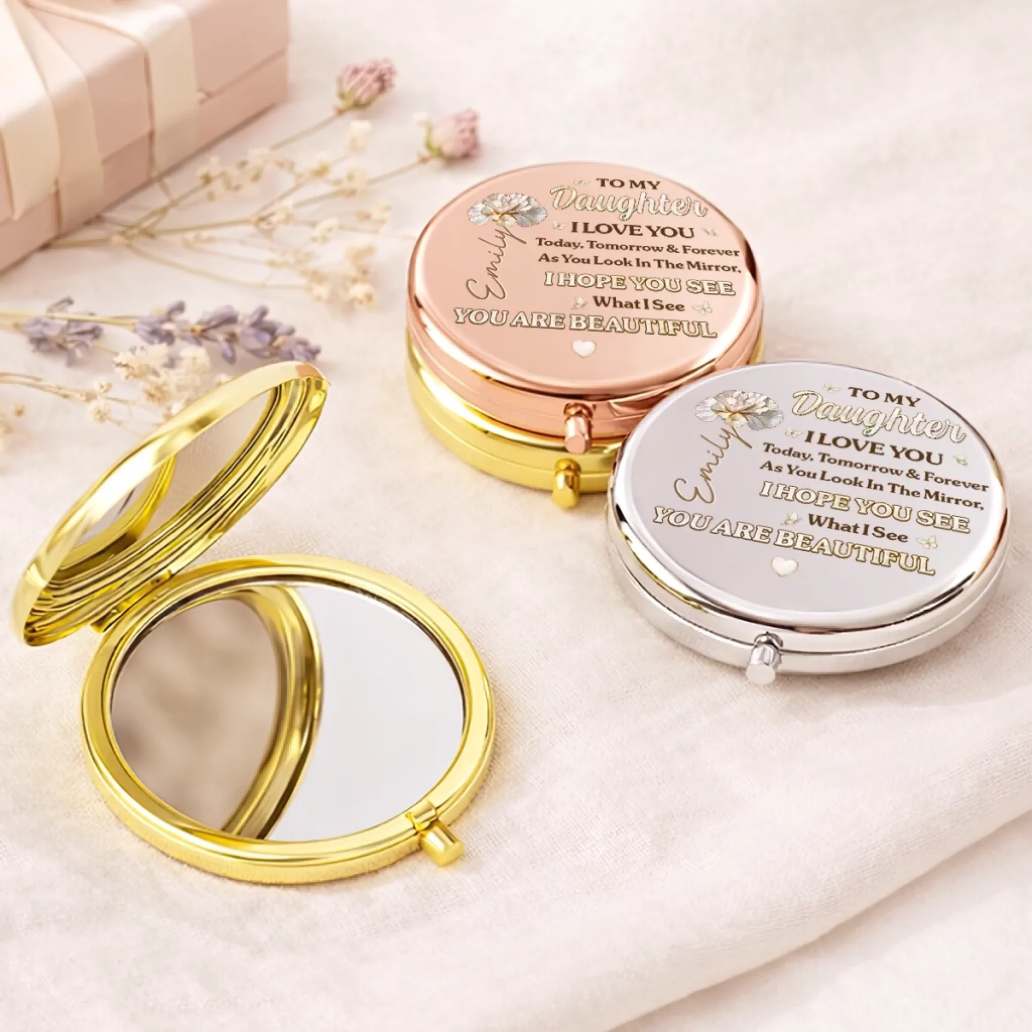 Custom Compact Mirror - Personalized Birthday Gifts For Daughter - My Forever Reason To Smile - Image 3
