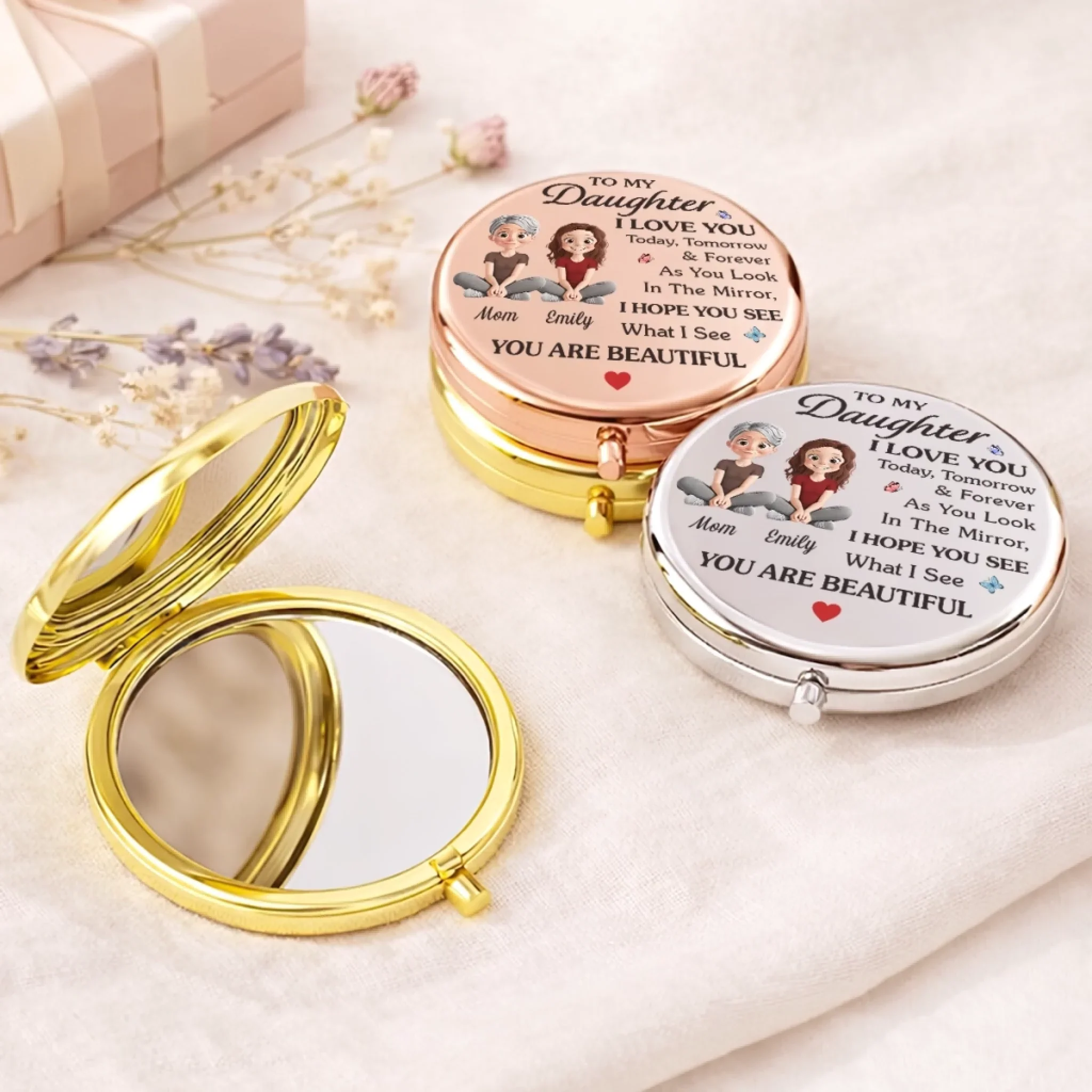 Custom Compact Mirror - Personalized Birthday Gifts For Daughter - My Love Follows You Through Every Chapter - Image 3