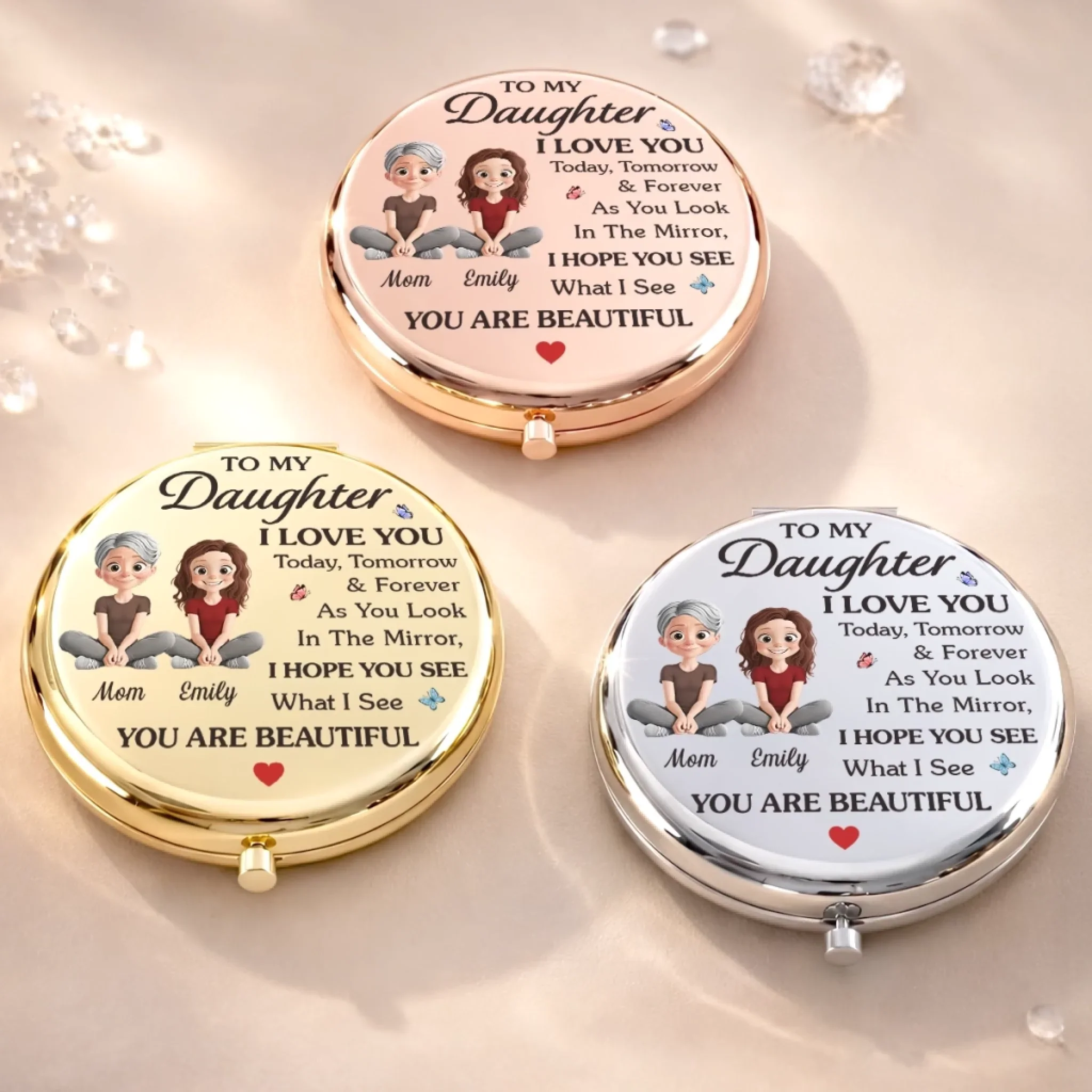 Custom Compact Mirror - Personalized Birthday Gifts For Daughter - My Love Follows You Through Every Chapter - Image 4