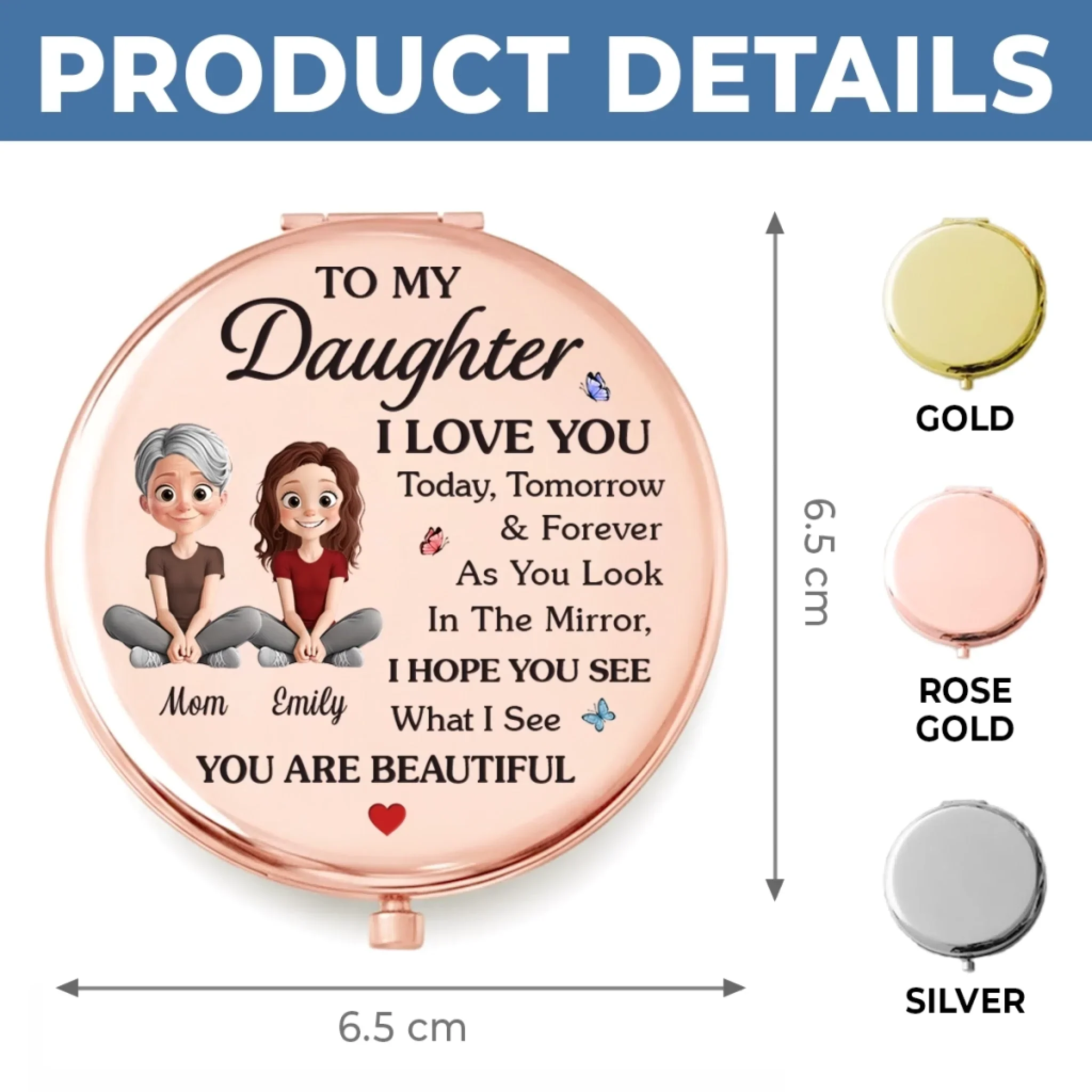 Custom Compact Mirror - Personalized Birthday Gifts For Daughter - My Love Follows You Through Every Chapter - Image 6