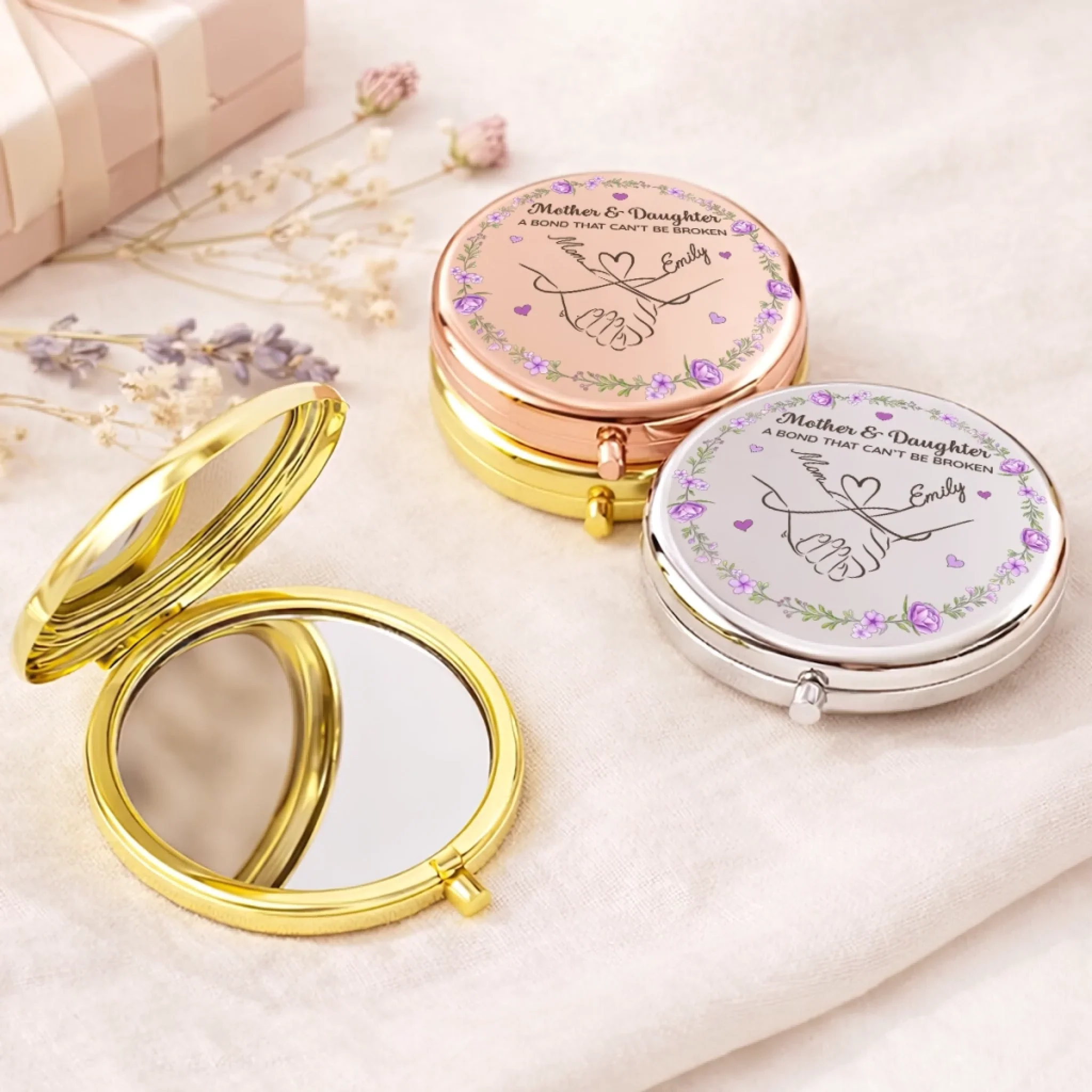 Custom Compact Mirror - Personalized Birthday Gifts For Mom, Daughter - Forever Connected By Love, Always - Image 3