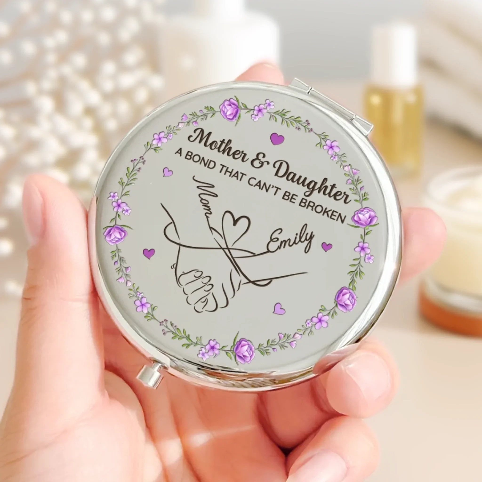 Custom Compact Mirror - Personalized Birthday Gifts For Mom, Daughter - Forever Connected By Love, Always - Image 5