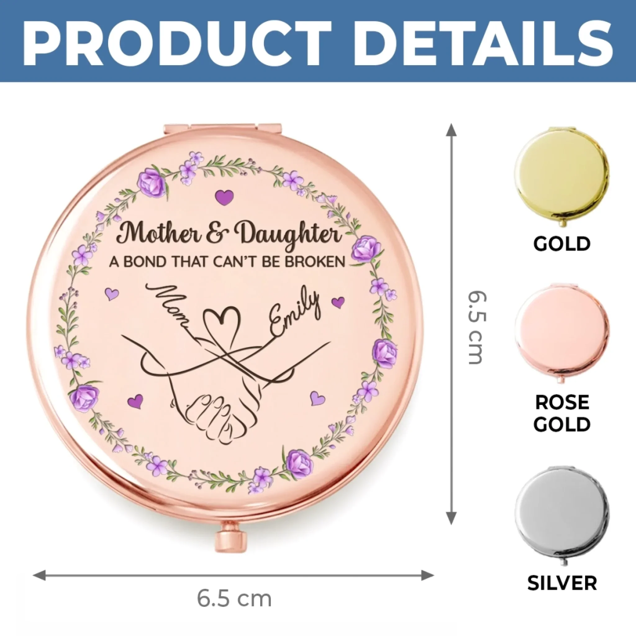Custom Compact Mirror - Personalized Birthday Gifts For Mom, Daughter - Forever Connected By Love, Always - Image 6