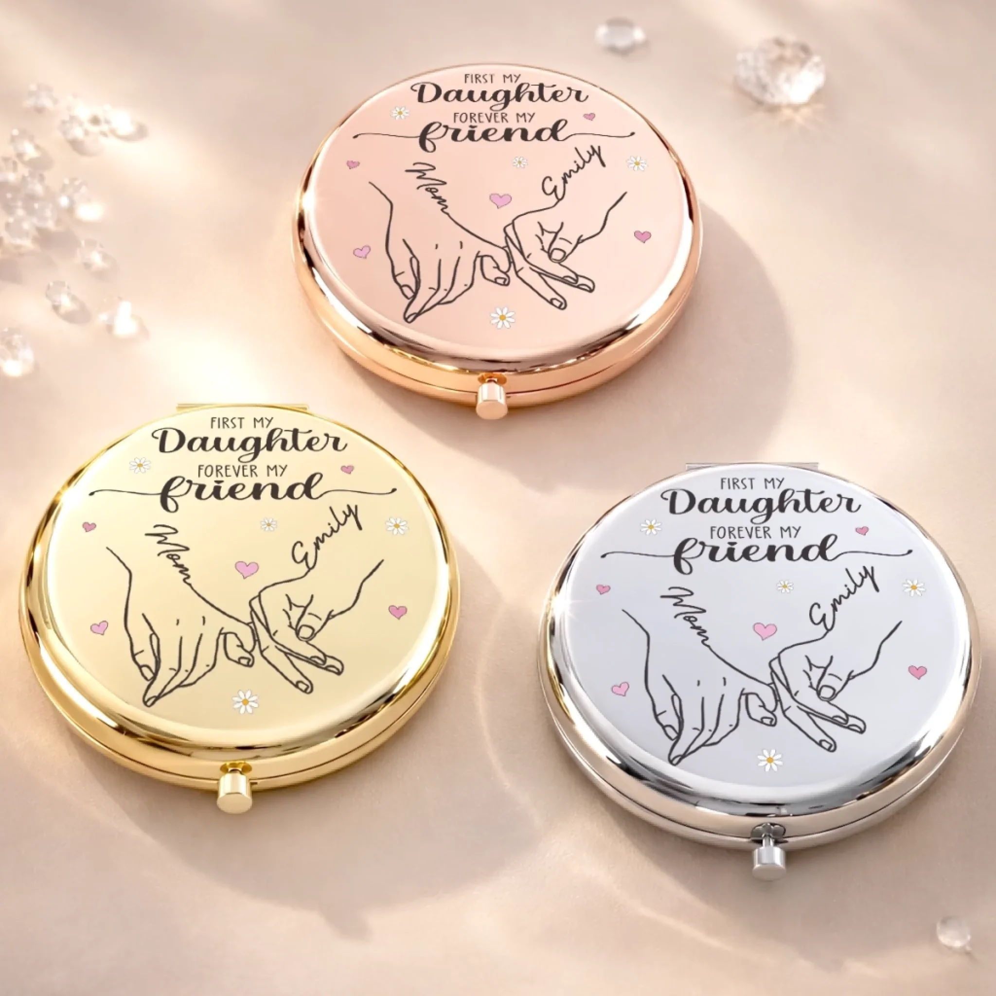 Custom Compact Mirror - Personalized Birthday Gifts For Mom, Daughter - Forever My Daughter, Always My Friend - Image 4