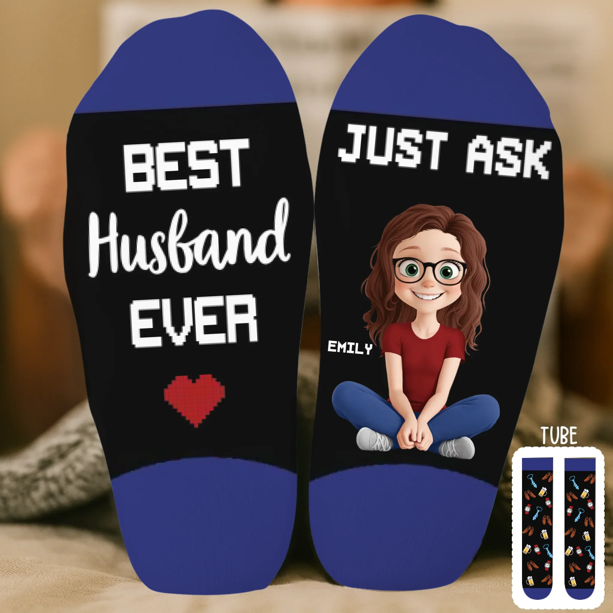 Custom Crew Socks - Personalized Anniversary Wedding Gifts For Husband And Wife, Him And Her - Wife’s Favorite Human - Image 2