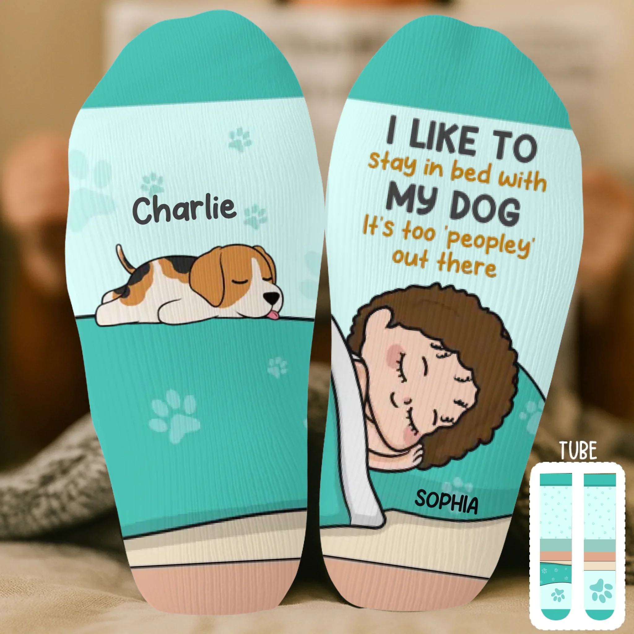Custom Crew Socks - Personalized Birthday Gifts For Dog Lovers, Dog Dad And Mom - I Like To Stay In Bed With My Dog - Image 2