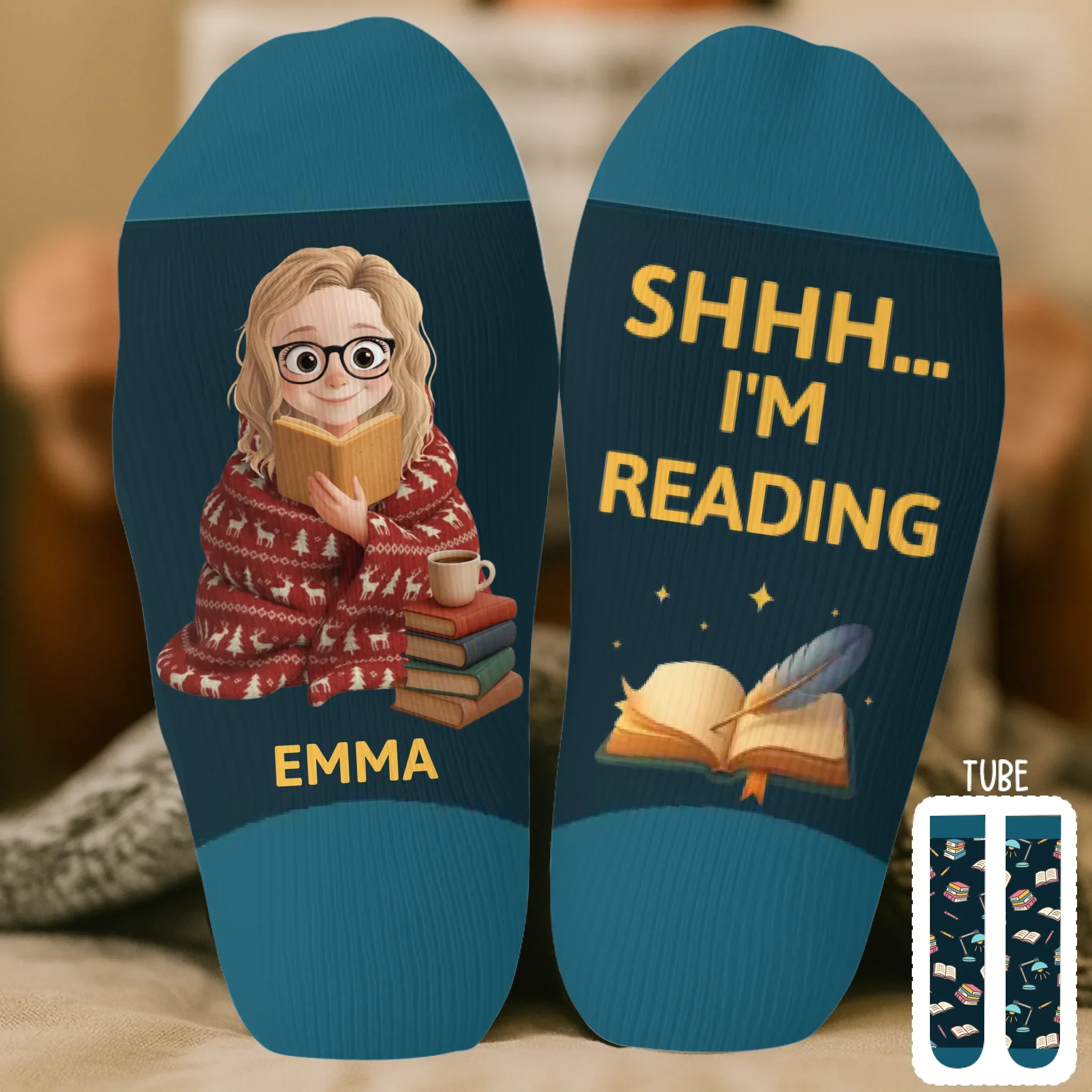 Custom Crew Socks - Personalized Bookish Gifts For Book Lovers, Bookworms, Readers - Leave Me Alone, I’m Bonding With Fiction - Image 2