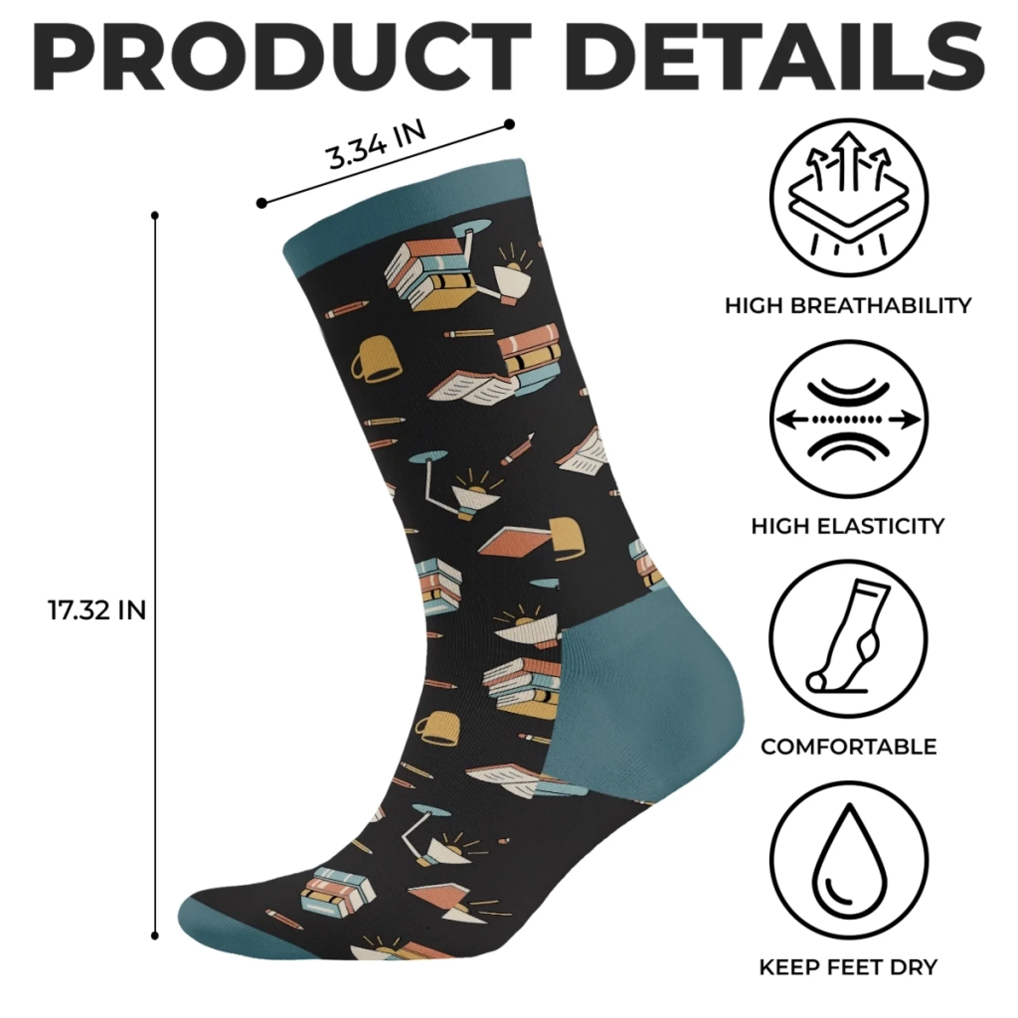 Custom Crew Socks - Personalized Bookish Gifts For Book Lovers, Bookworms, Readers - Tea, Books, Repeat - Image 3