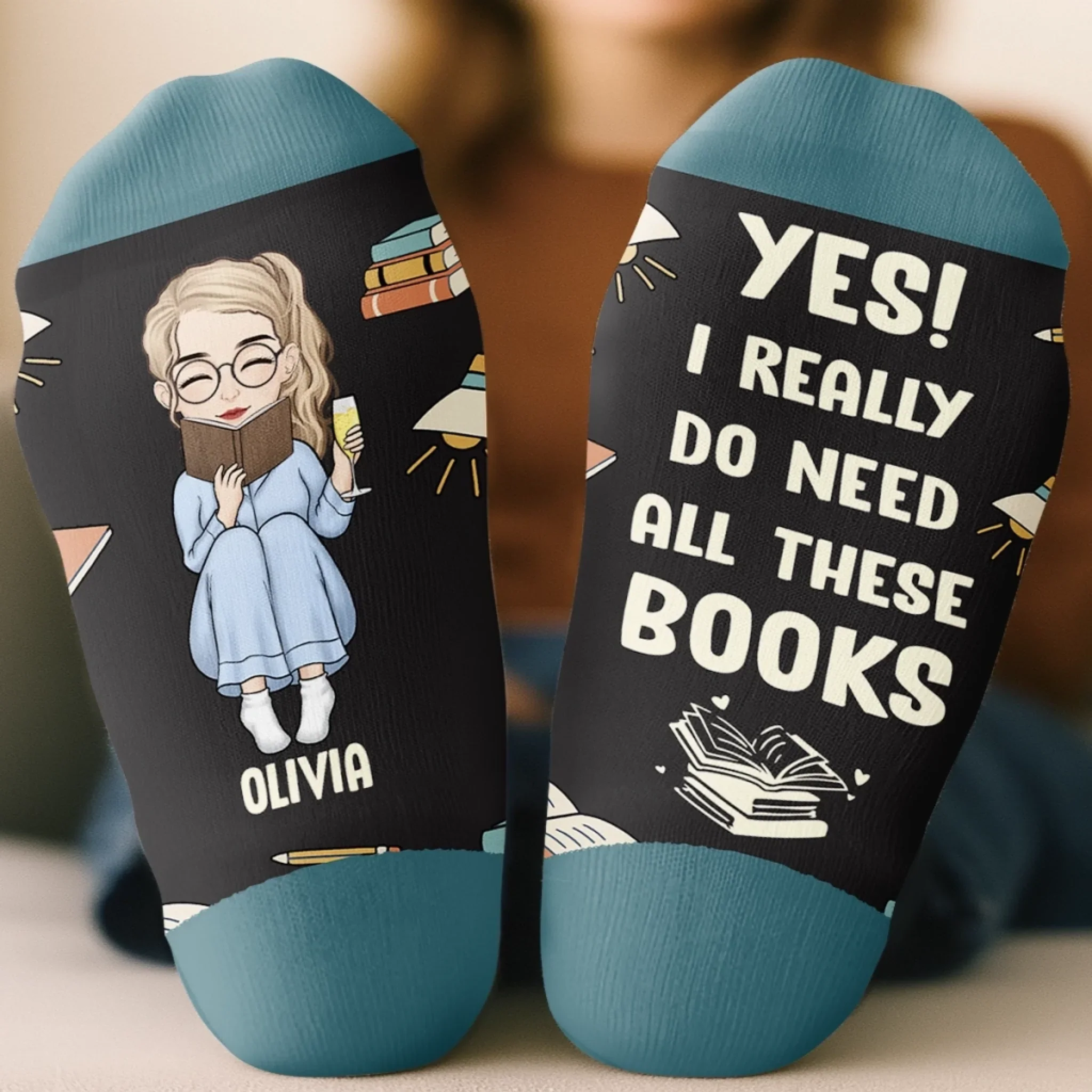 Custom Crew Socks - Personalized Bookish Gifts For Book Lovers, Bookworms, Readers - Tea, Books, Repeat - Image 4