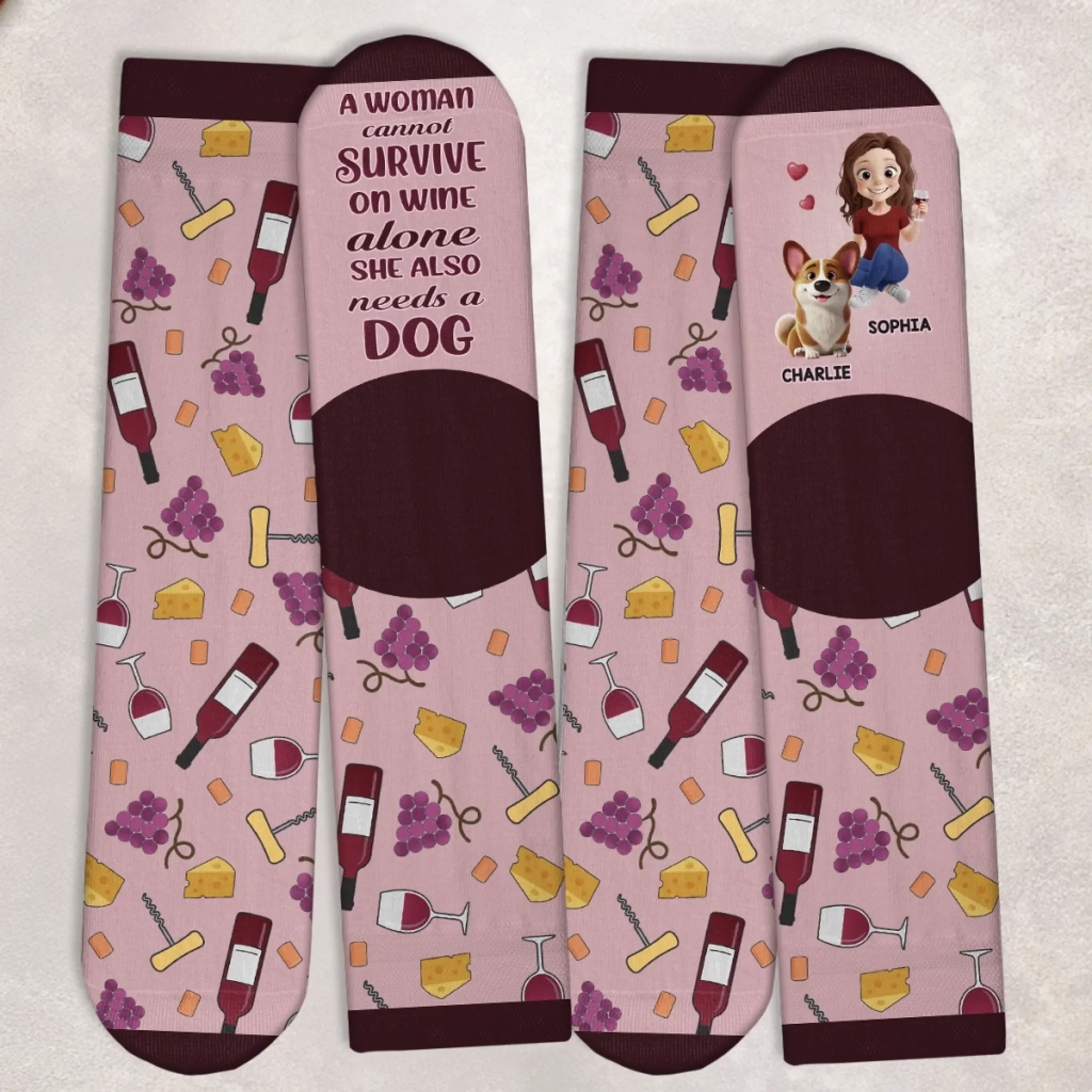Custom Crew Socks - Personalized Christmas Birthday Gifts For Dog Lovers, Dog Dad And Mom - Just One More Sip - Image 6