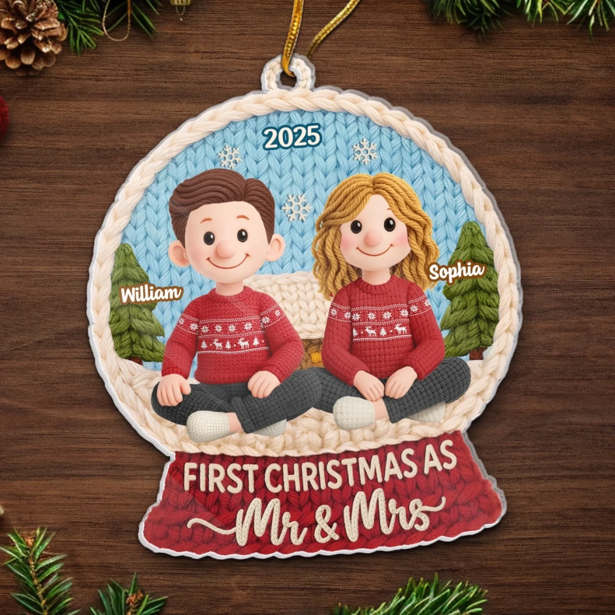 Custom Crochet Acrylic Ornament - Personalized Anniversary Christmas Wedding Gifts For Husband And Wife, Him And Her - Crochet Couple, Christmas Cuddle - Image 5