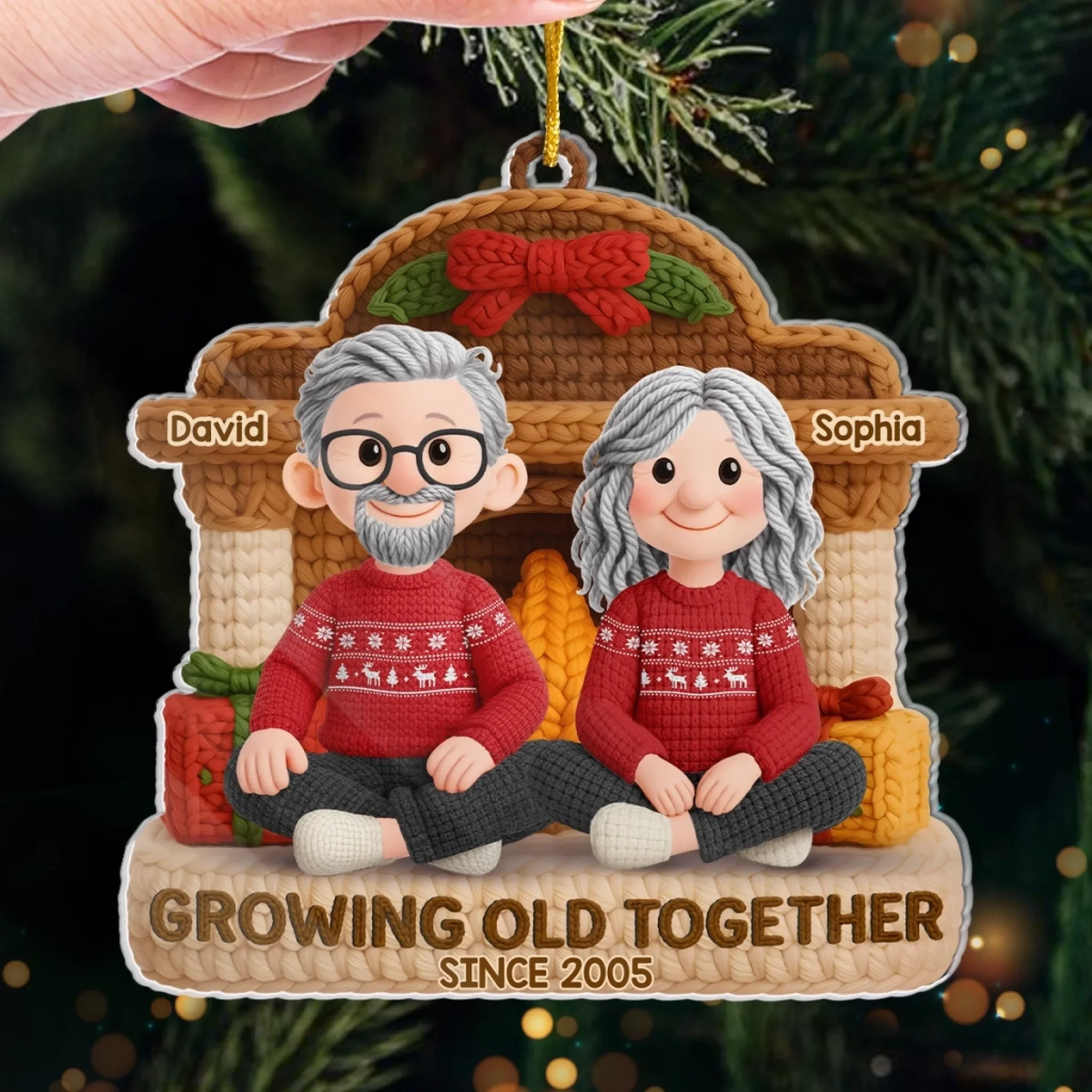 Custom Crochet Acrylic Ornament - Personalized Anniversary Christmas Wedding Gifts For Husband And Wife, Him And Her - Crochet Couple, Knitted In Time - Image 4