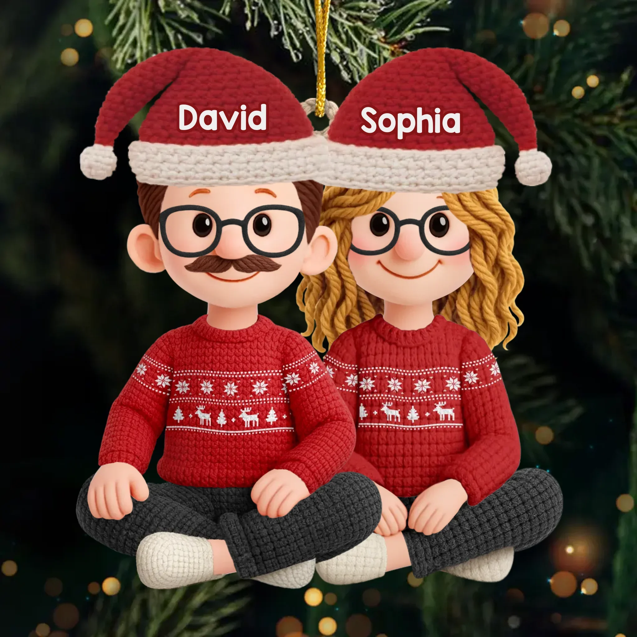 Custom Crochet Acrylic Ornament - Personalized Anniversary Christmas Wedding Gifts For Husband And Wife, Him And Her - Hooked On Love - Image 2