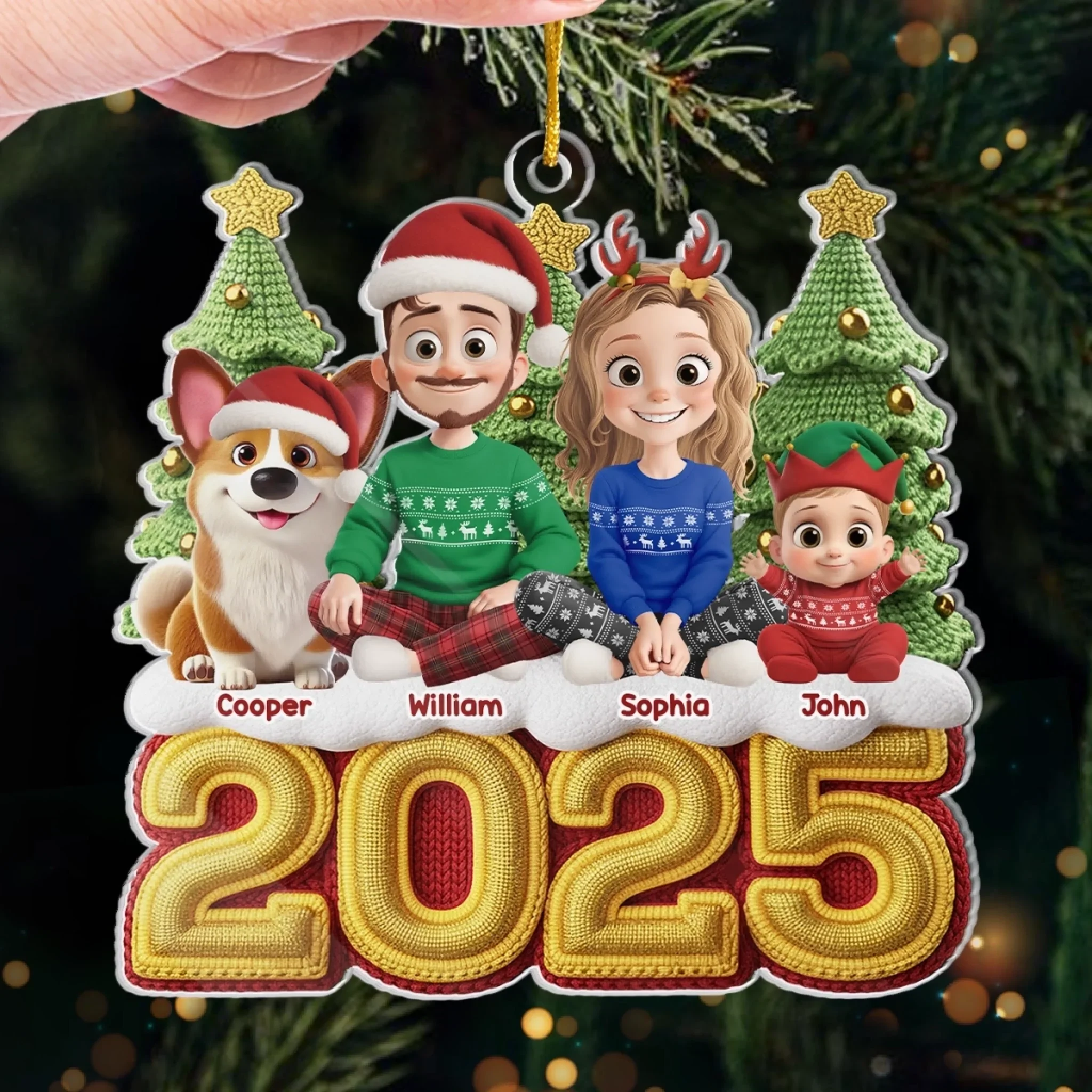 Custom Crochet Acrylic Ornament - Personalized Christmas Birthday Gifts For Family, Dog Cat Lovers - The Golden Year Of Us - Image 4