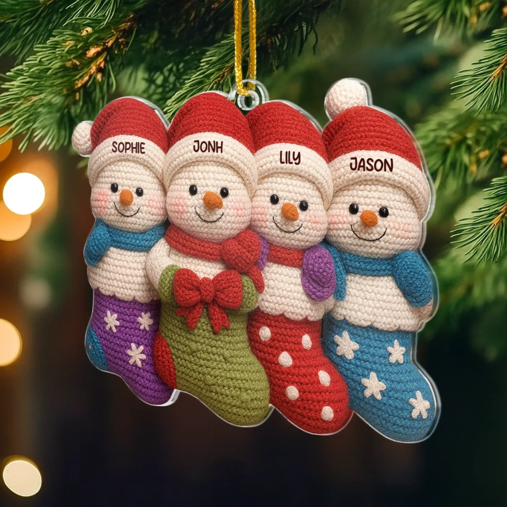 Custom Crochet Acrylic Ornament - Personalized Christmas Birthday Gifts For Mom, Dad, Brother, Sister, Kids - Christmas Cuties In Stockings - Image 3