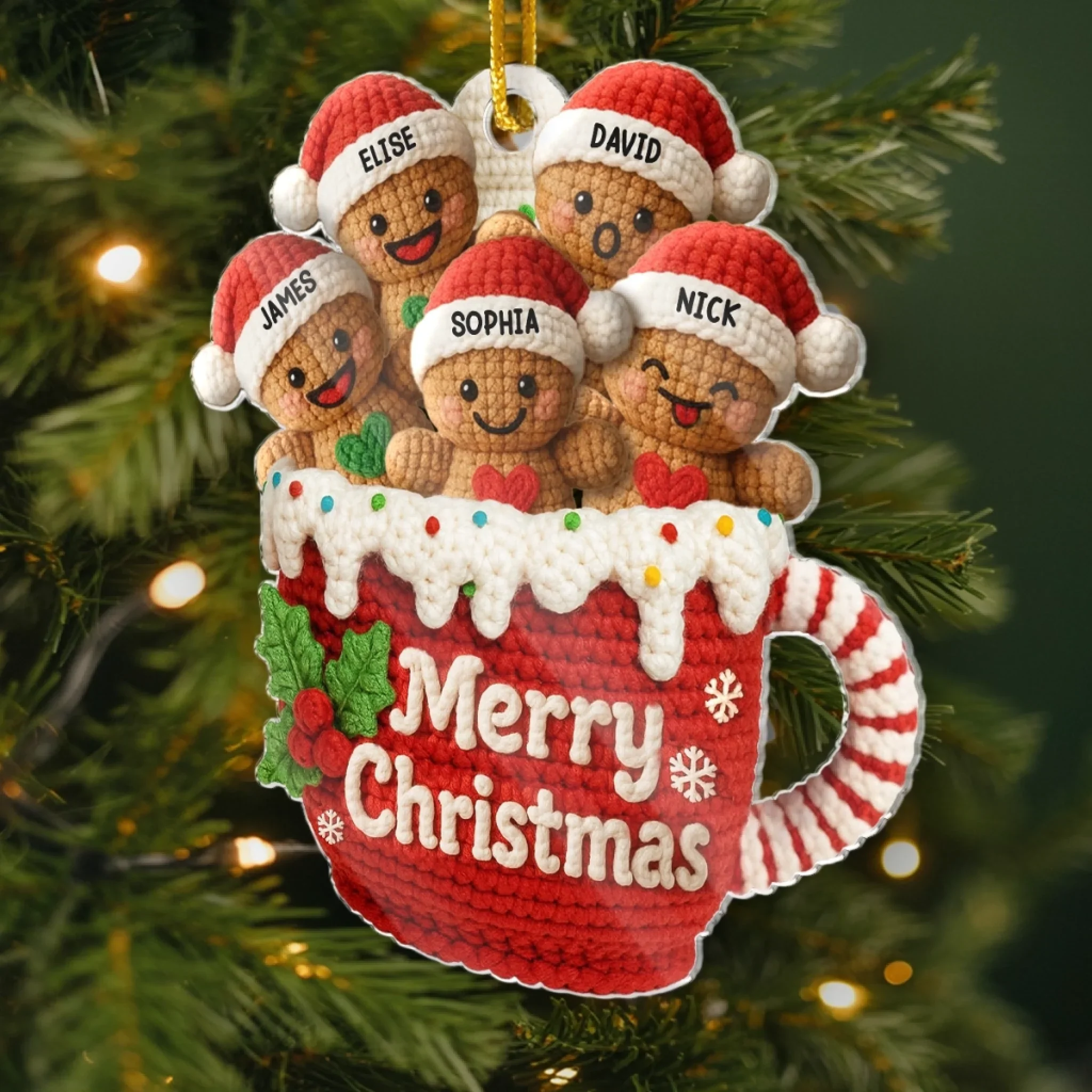 Custom Crochet Acrylic Ornament - Personalized Christmas Birthday Gifts For Mom, Dad, Brother, Sister, Kids - Love Gathers Around Us - Image 3